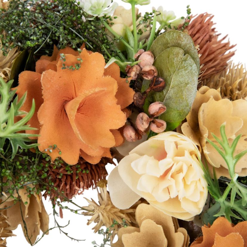 Mixed Floral Artificial Spring Wreath - 9.75" - Beige and Peach