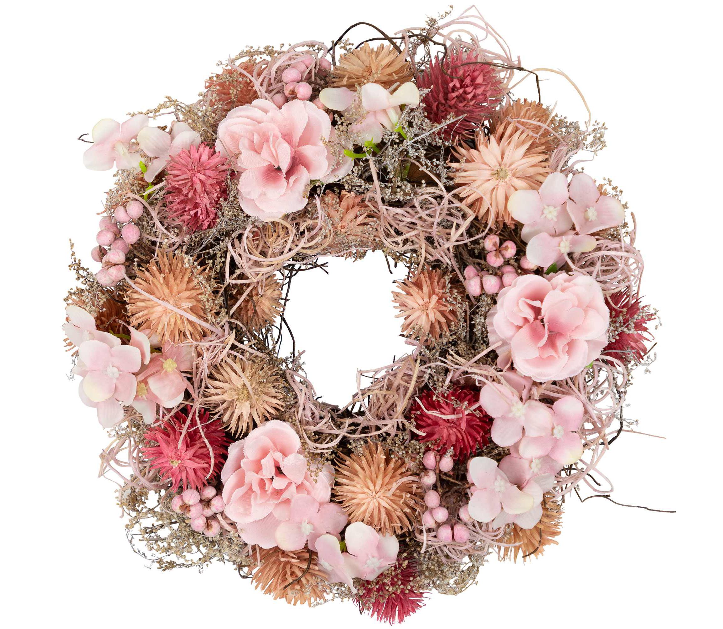 Mixed Floral Artificial Spring Wreath - 9.75" - Pink