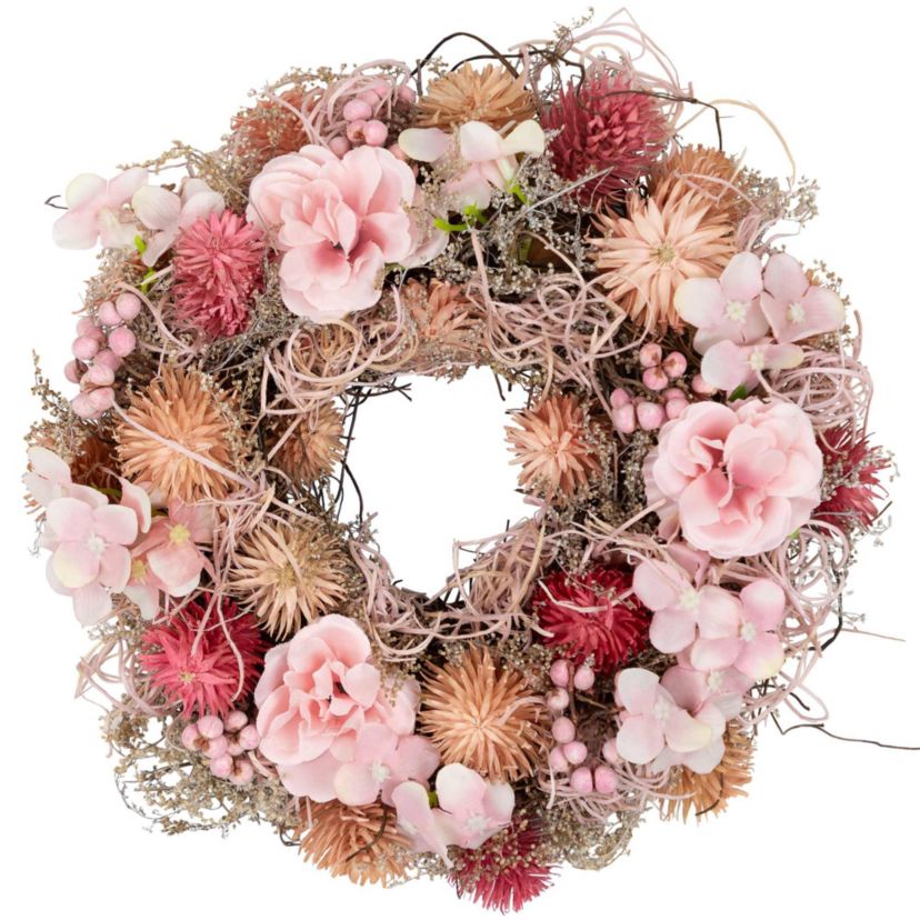 Mixed Floral Artificial Spring Wreath - 9.75" - Pink