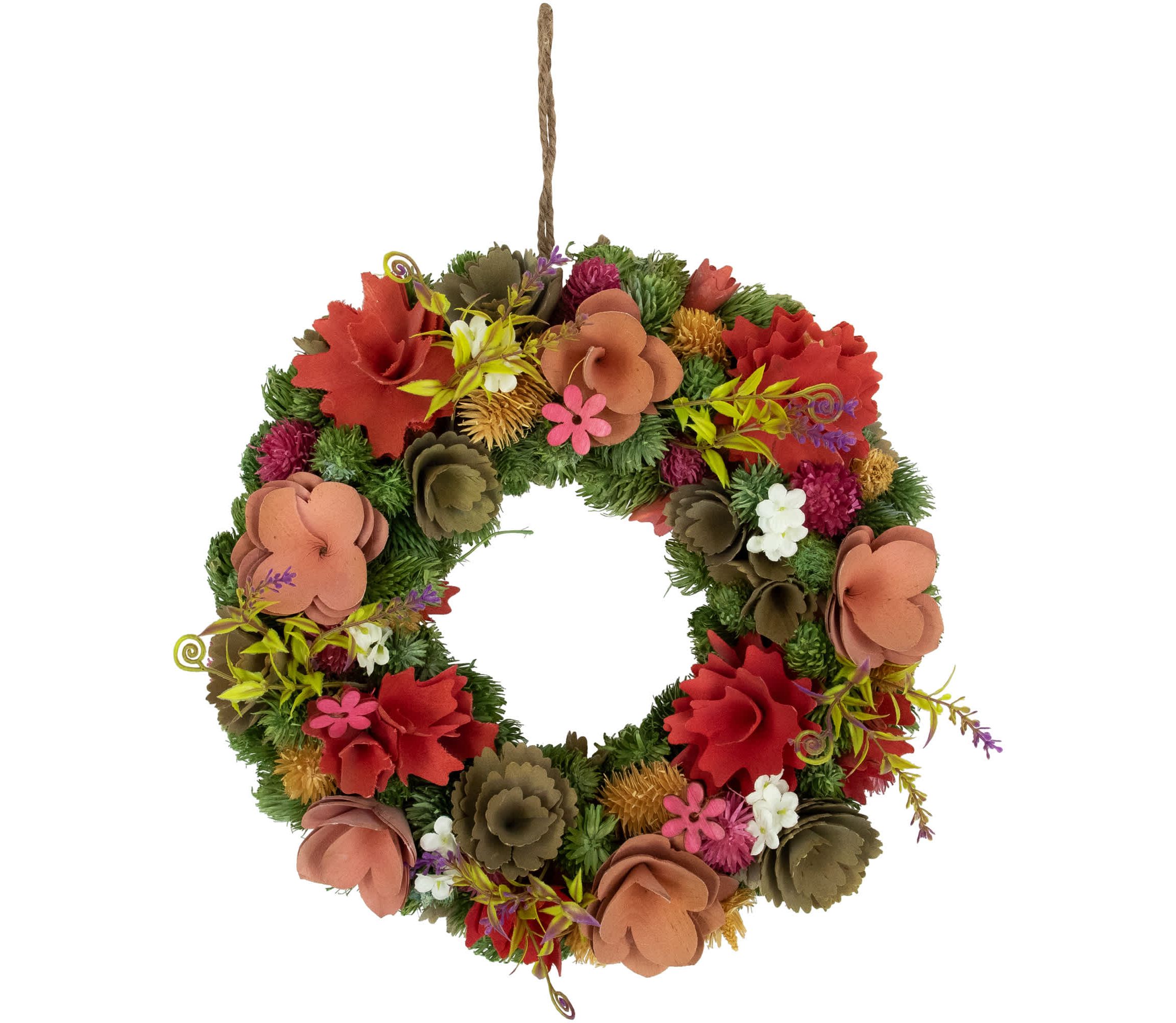 Mixed Floral Artificial Wooden Spring Wreath - 12.5"