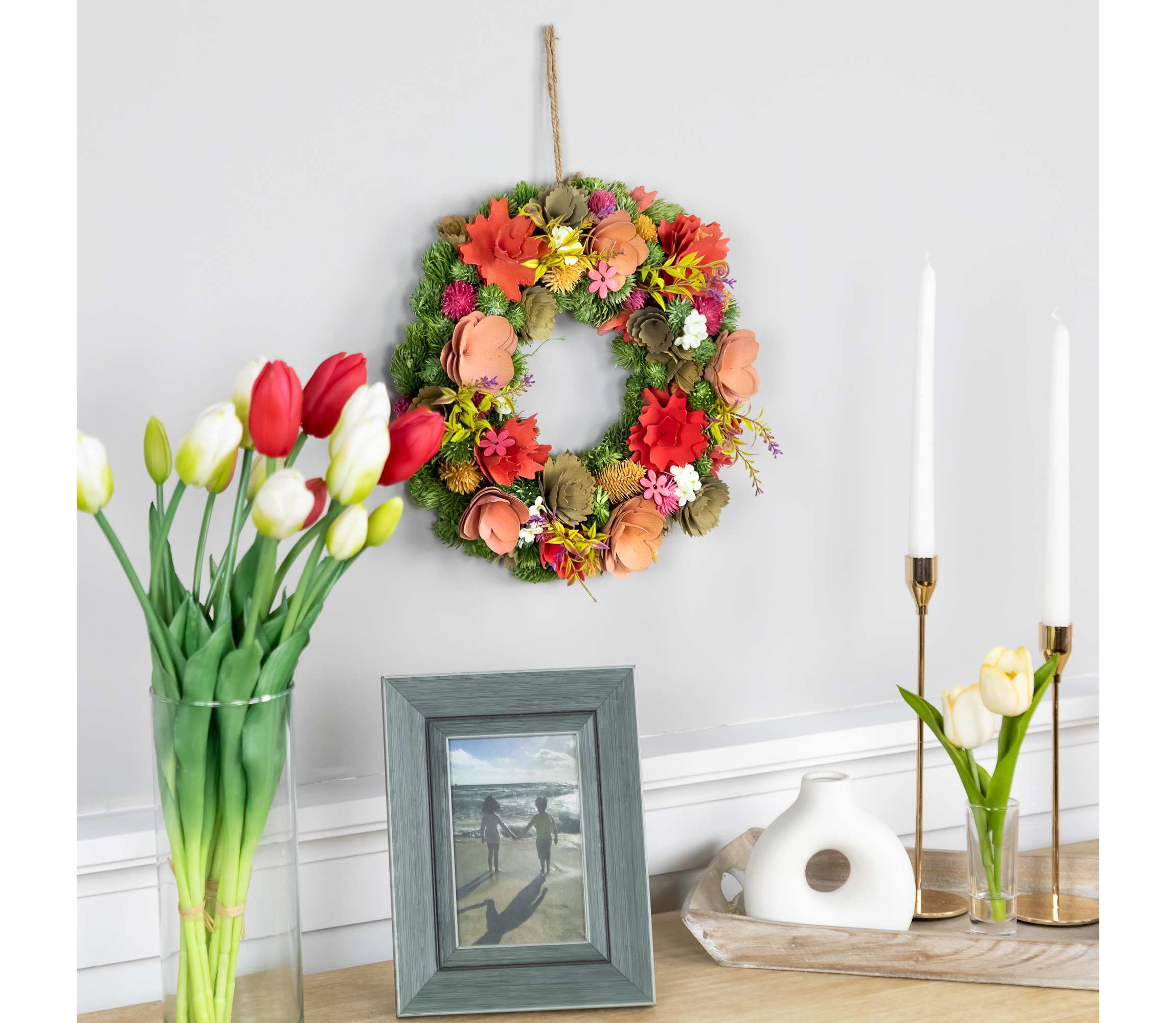 Mixed Floral Artificial Wooden Spring Wreath - 12.5"