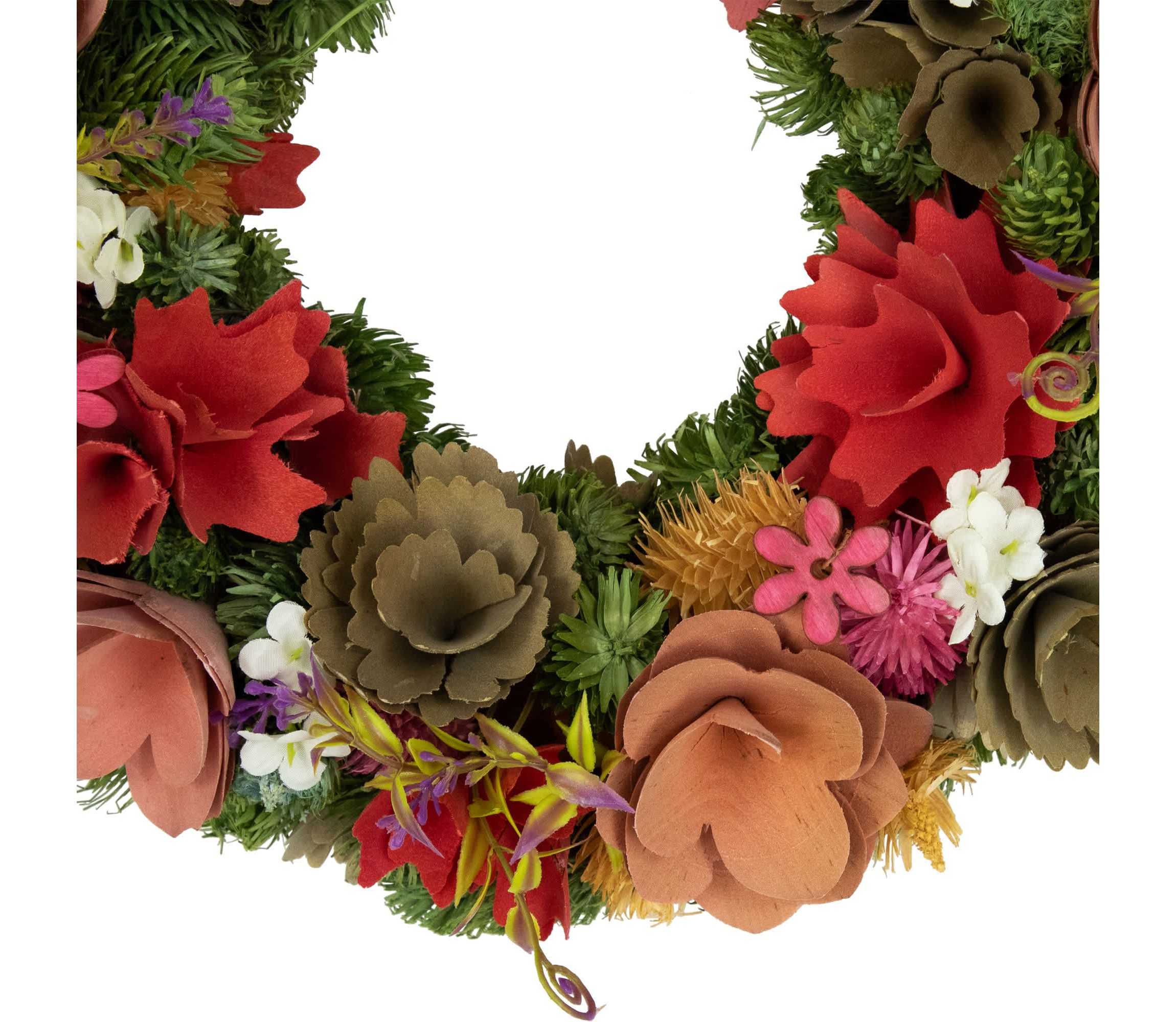 Mixed Floral Artificial Wooden Spring Wreath - 12.5"
