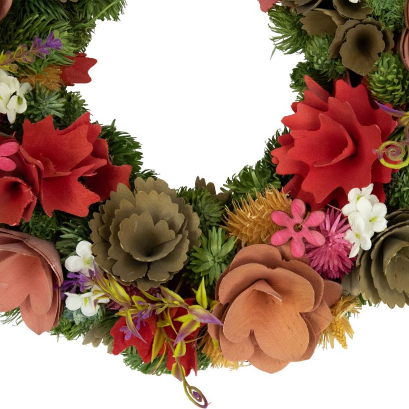 Mixed Floral Artificial Wooden Spring Wreath - 12.5"