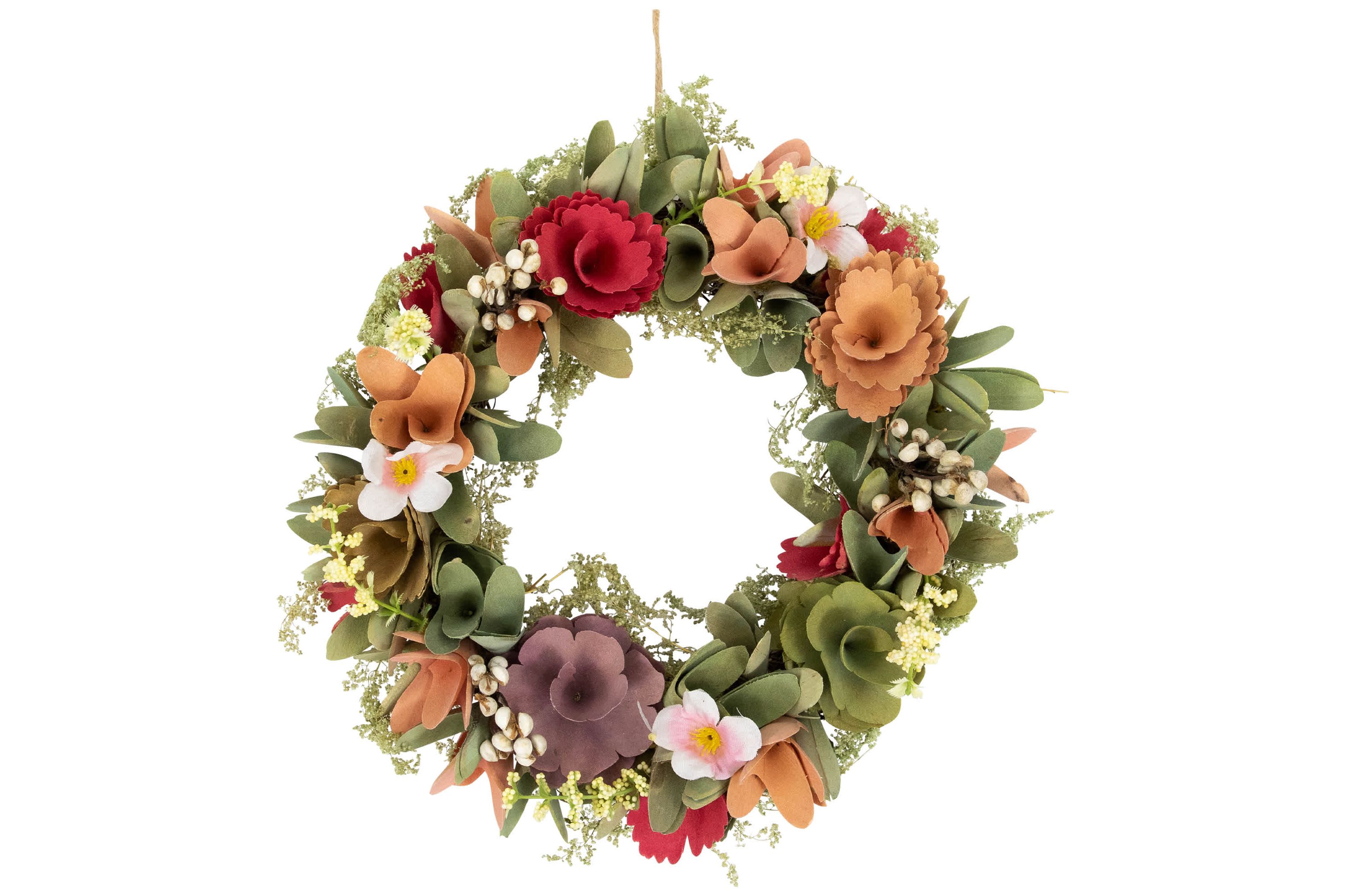 Rose and Pansy Artificial Wooden Spring Wreath - 10"
