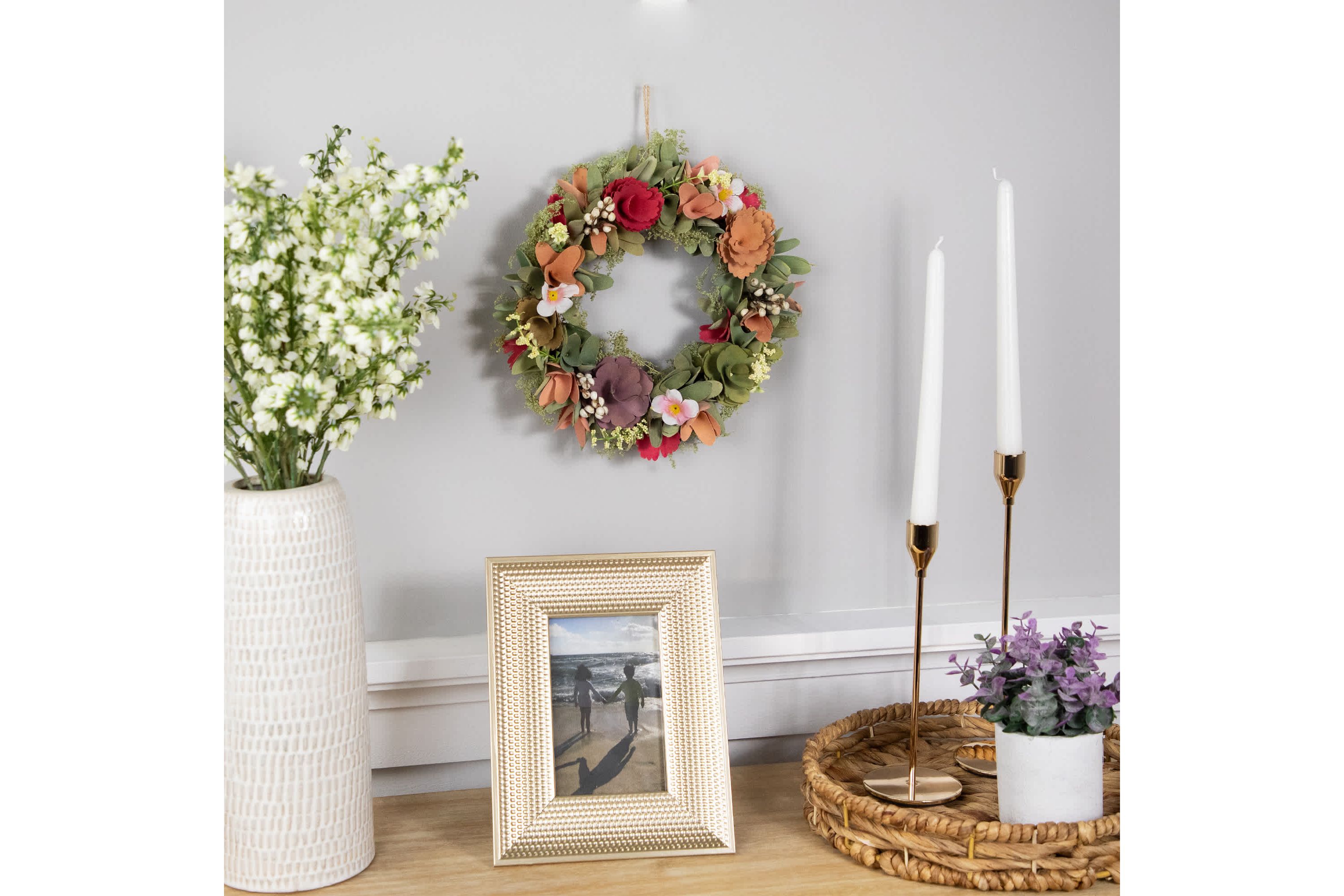 Rose and Pansy Artificial Wooden Spring Wreath - 10"