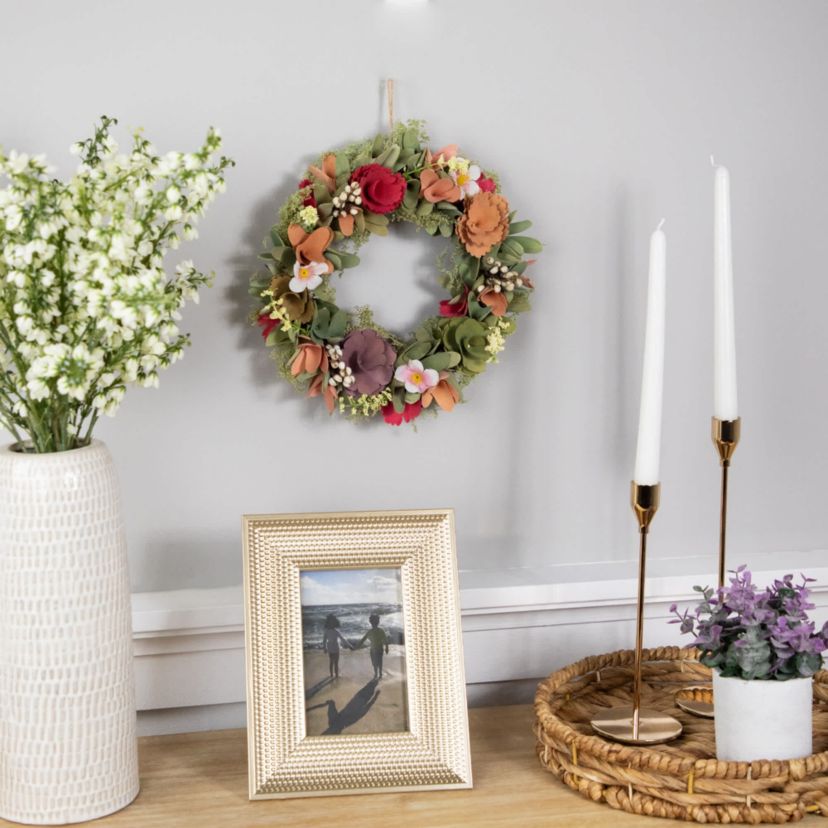 Rose and Pansy Artificial Wooden Spring Wreath - 10"