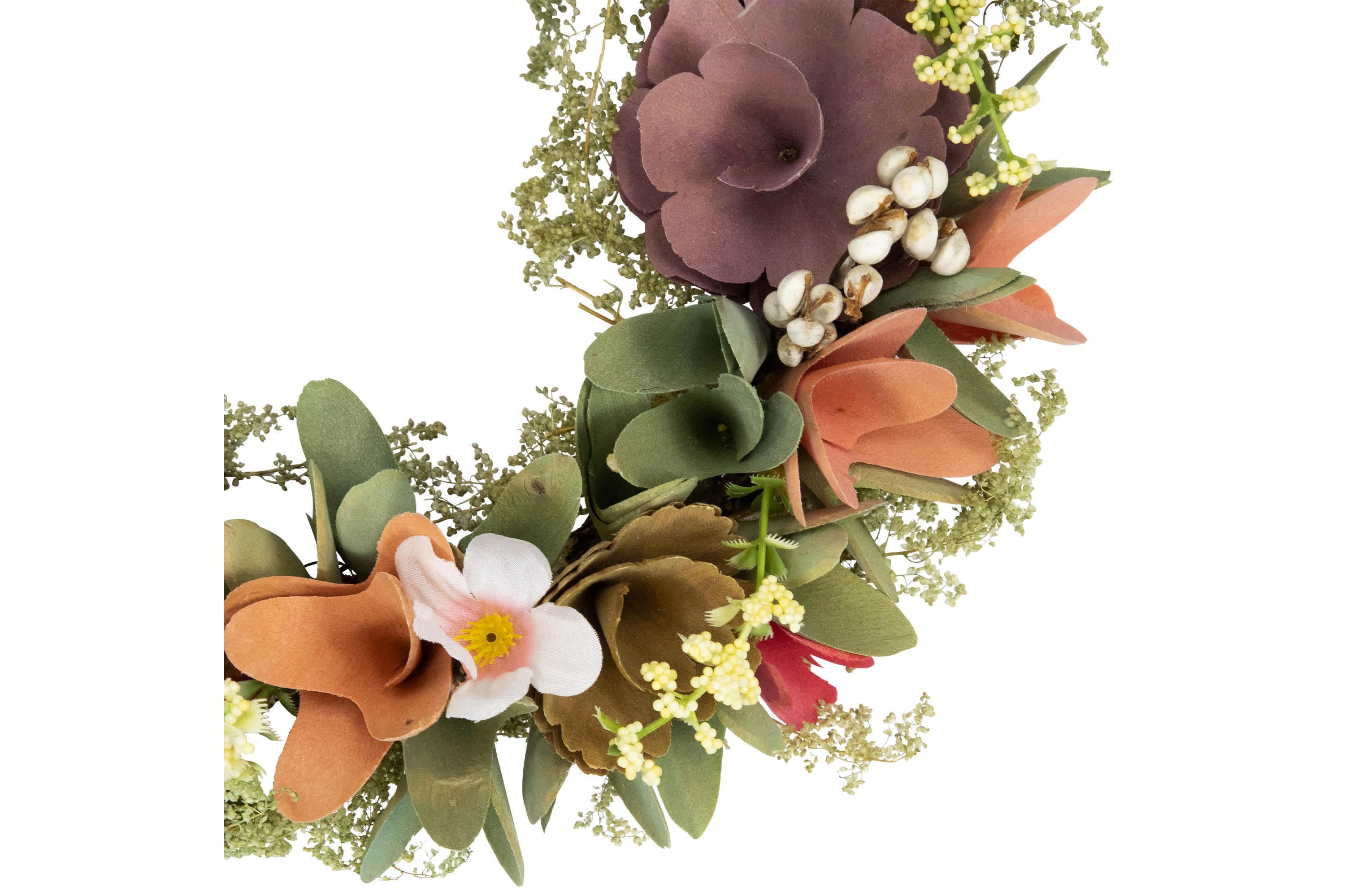 Rose and Pansy Artificial Wooden Spring Wreath - 10"