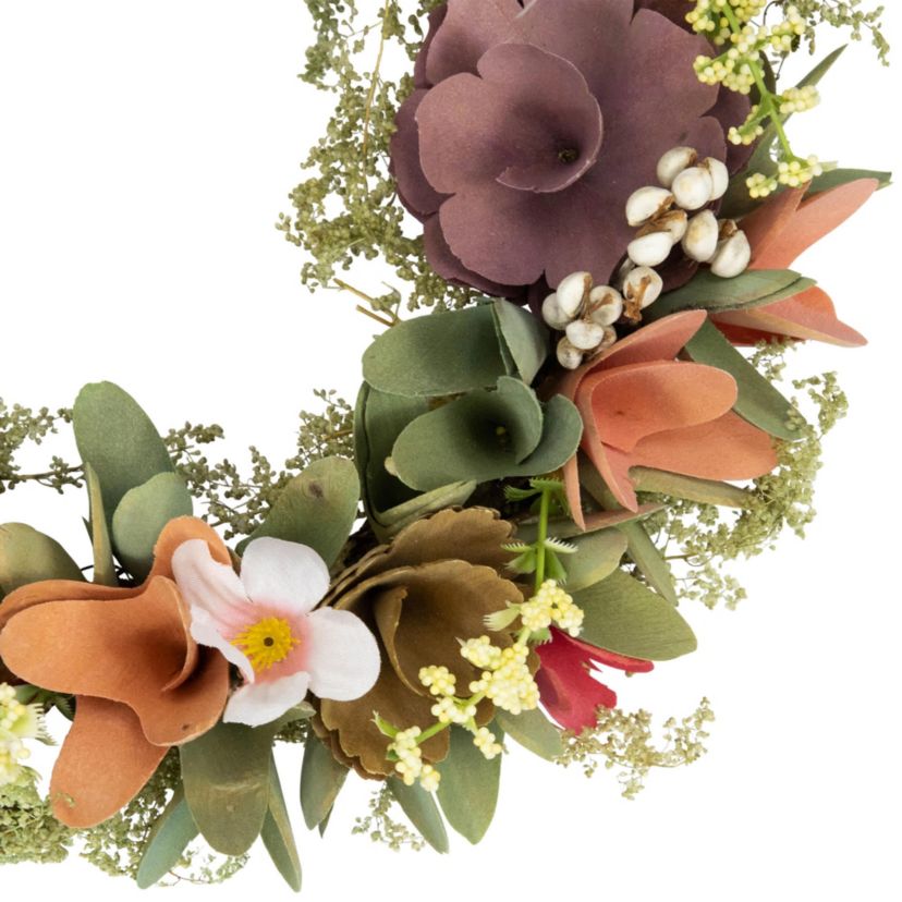 Rose and Pansy Artificial Wooden Spring Wreath - 10"
