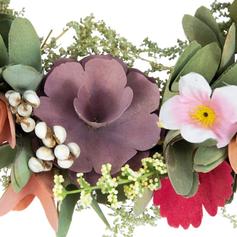 Rose and Pansy Artificial Wooden Spring Wreath - 10"