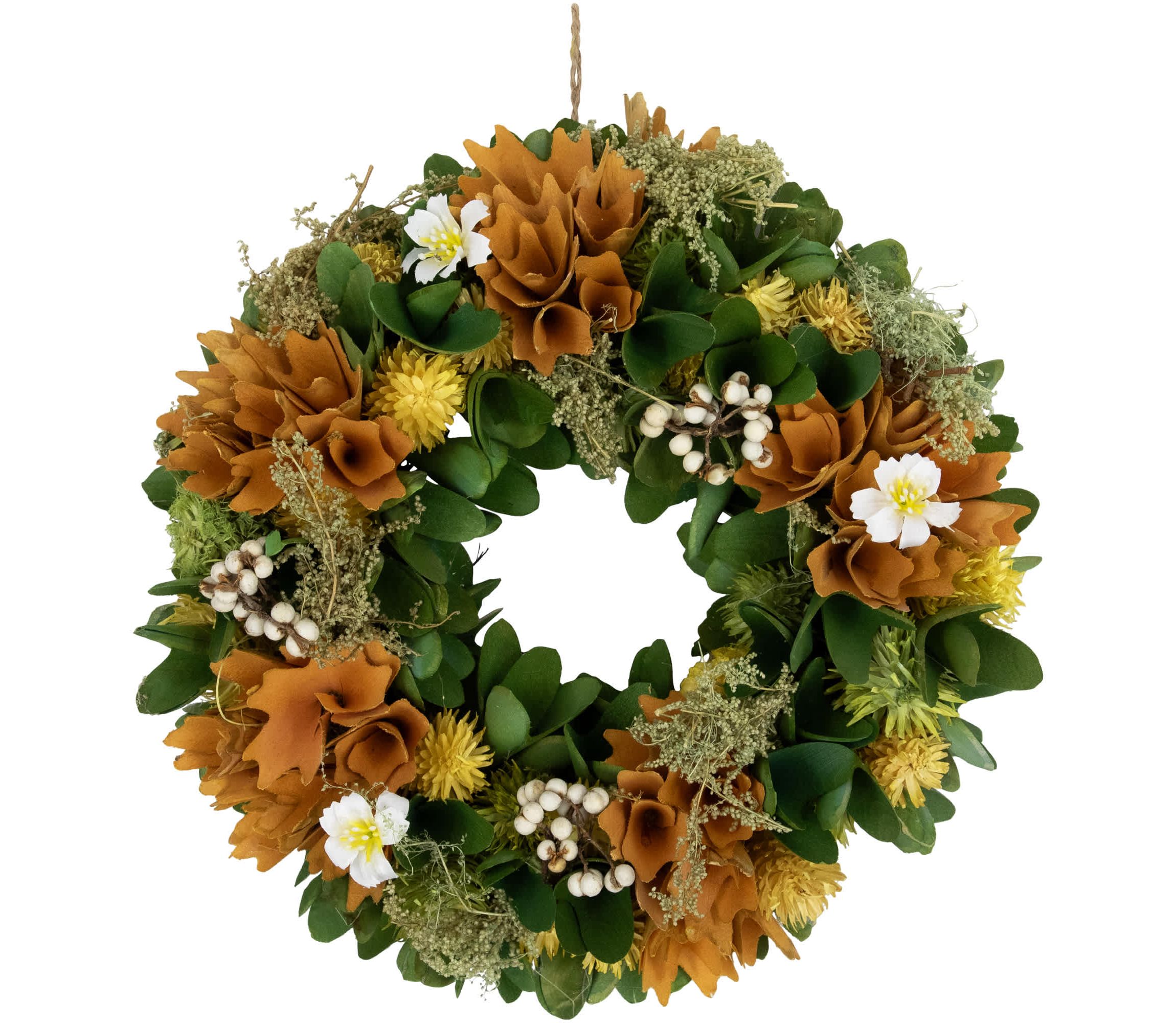 Mixed Floral Artificial Spring Wreath - 11" - Orange