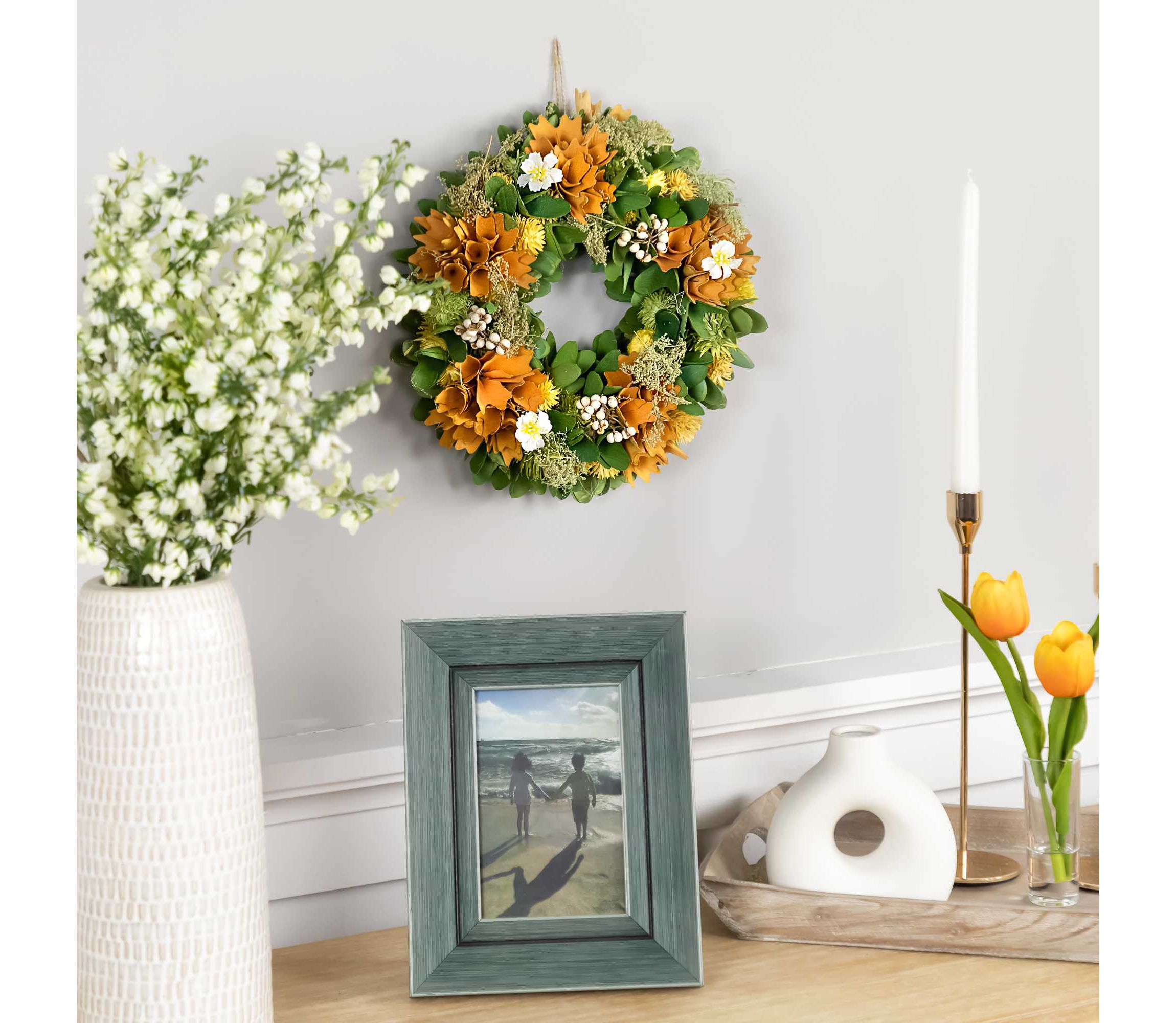 Mixed Floral Artificial Spring Wreath - 11" - Orange