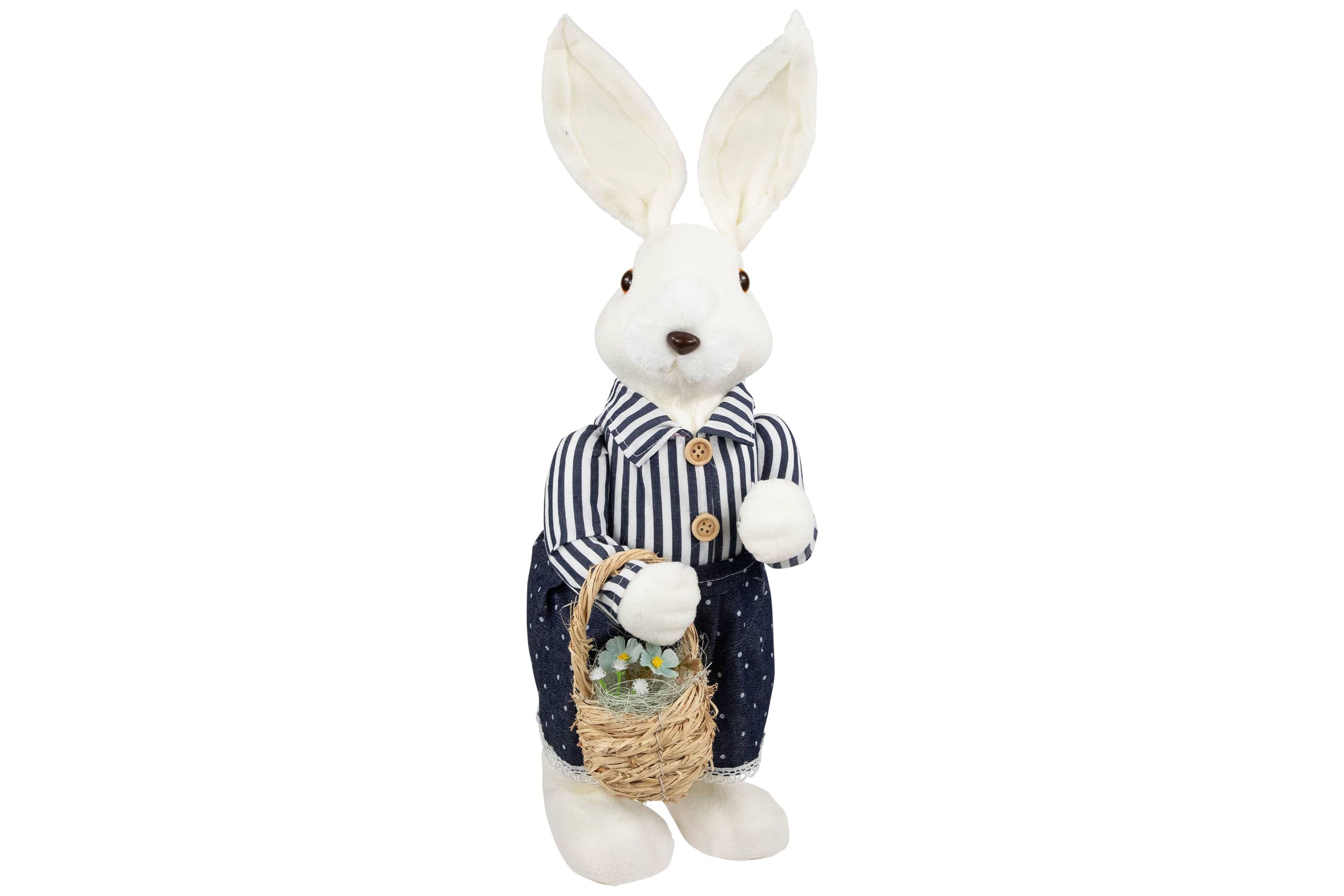 Standing Girl Bunny with Basket Easter Figure - 19" - Navy Blue