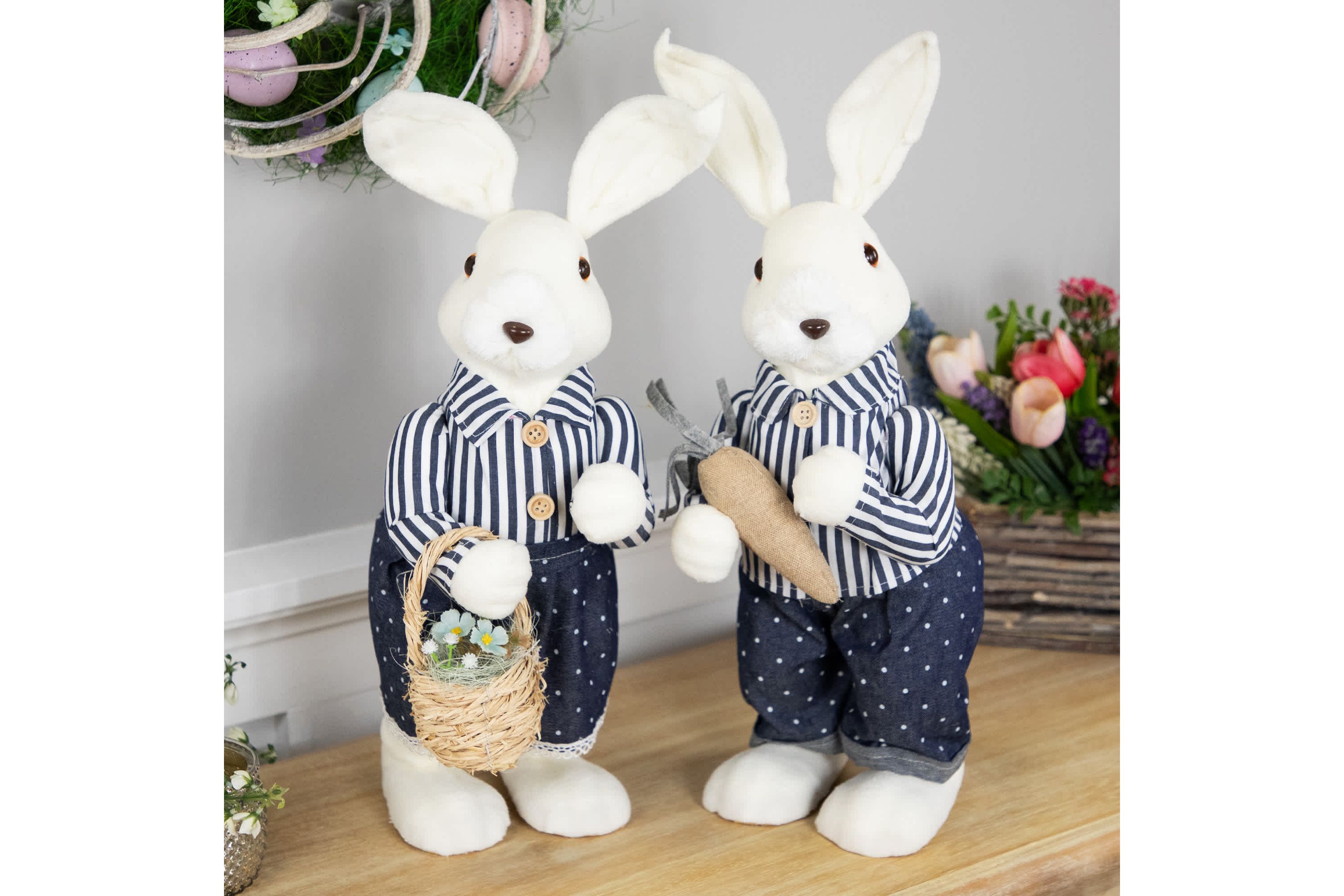 Standing Girl Bunny with Basket Easter Figure - 19" - Navy Blue
