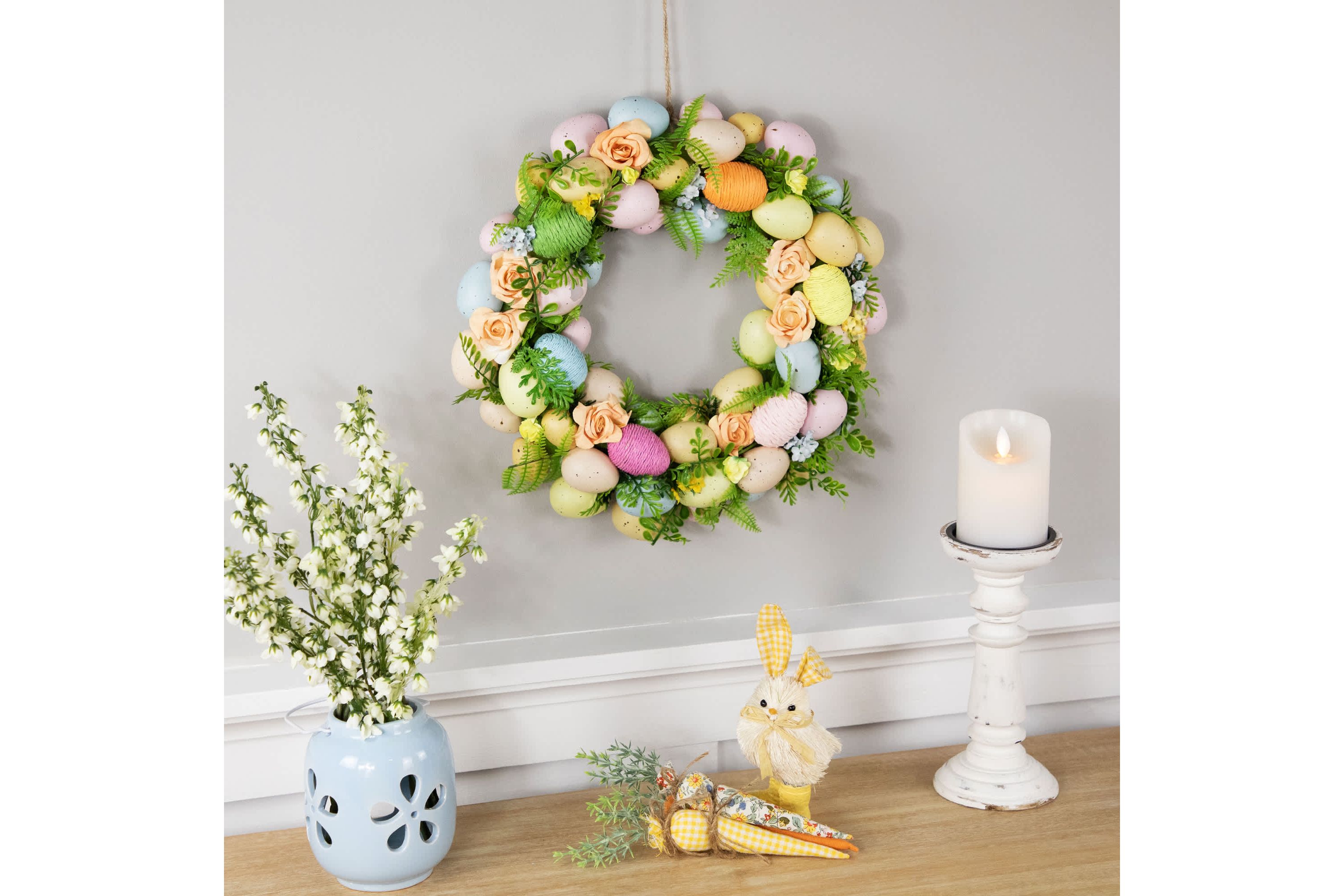 Artificial Floral Easter Egg Spring Wreath - 15"