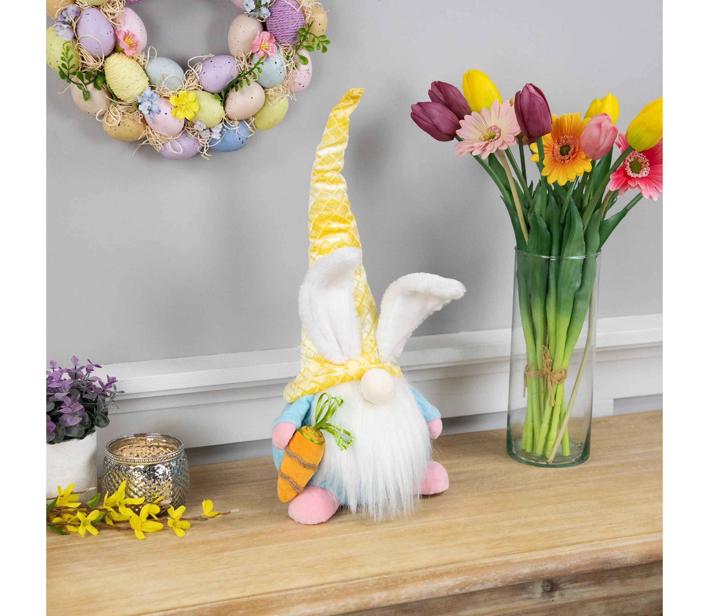 Gnome with Bunny Ears Easter Figure - 18.5" - Yellow and Blue