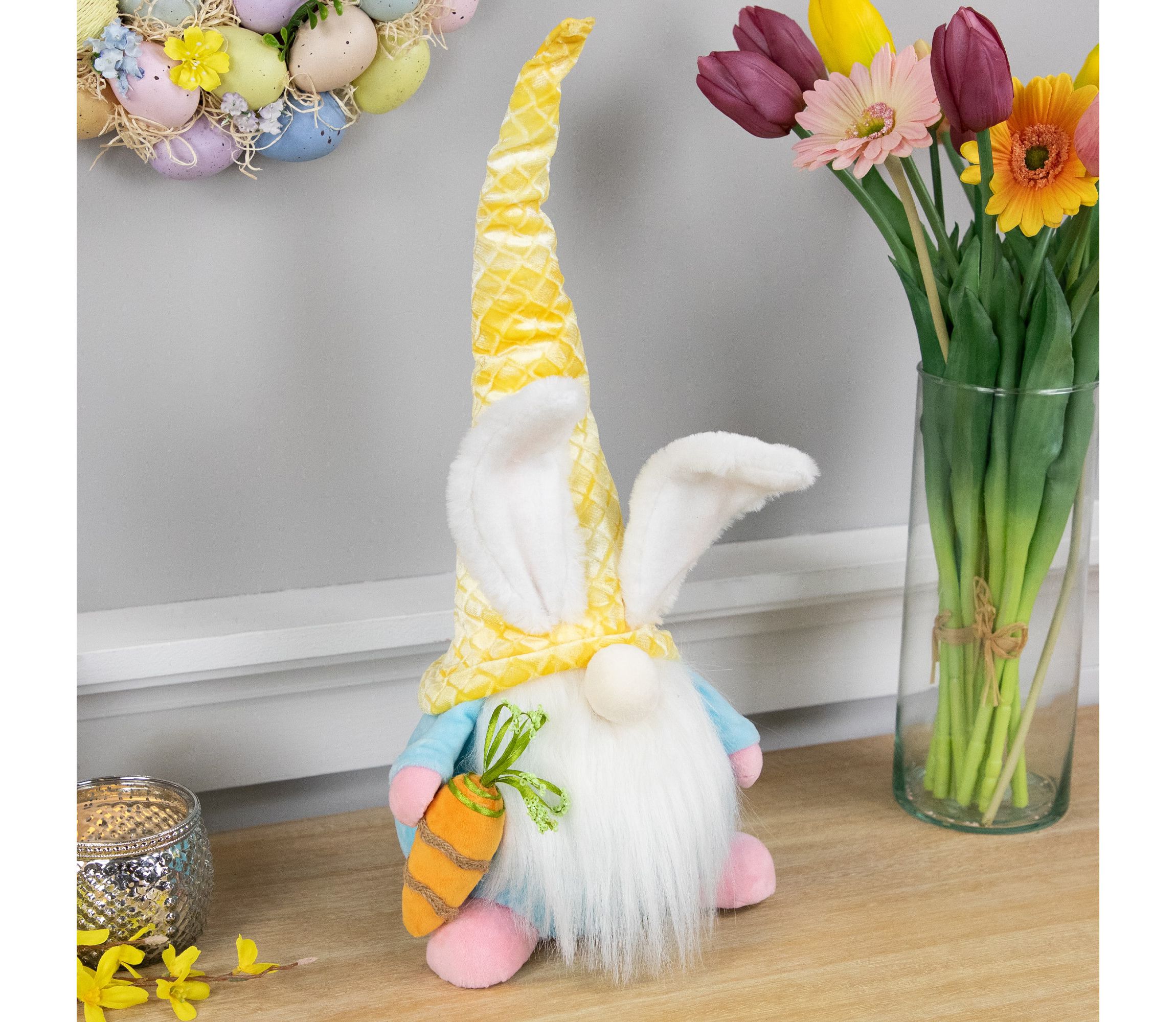 Gnome with Bunny Ears Easter Figure - 18.5" - Yellow and Blue