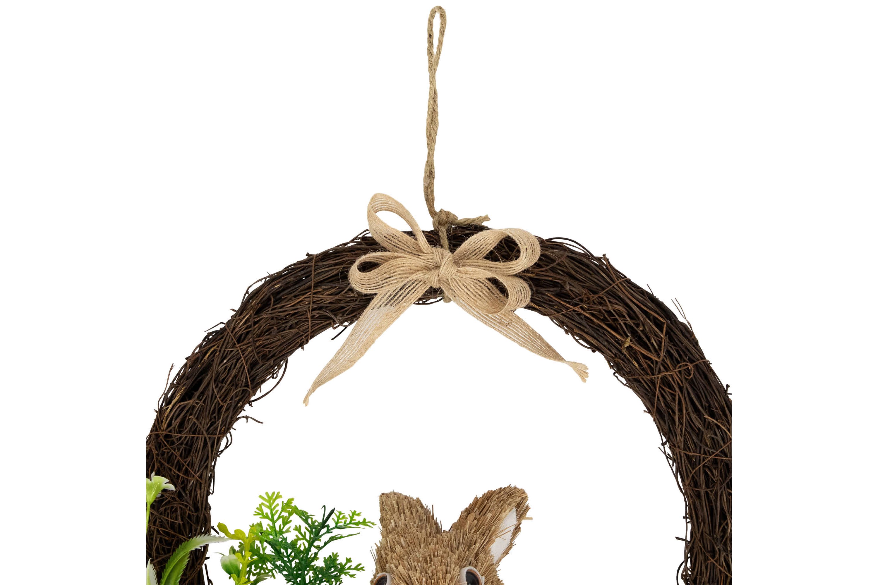 Floral Grapevine Spring Easter Wreath with Rabbit - 12"