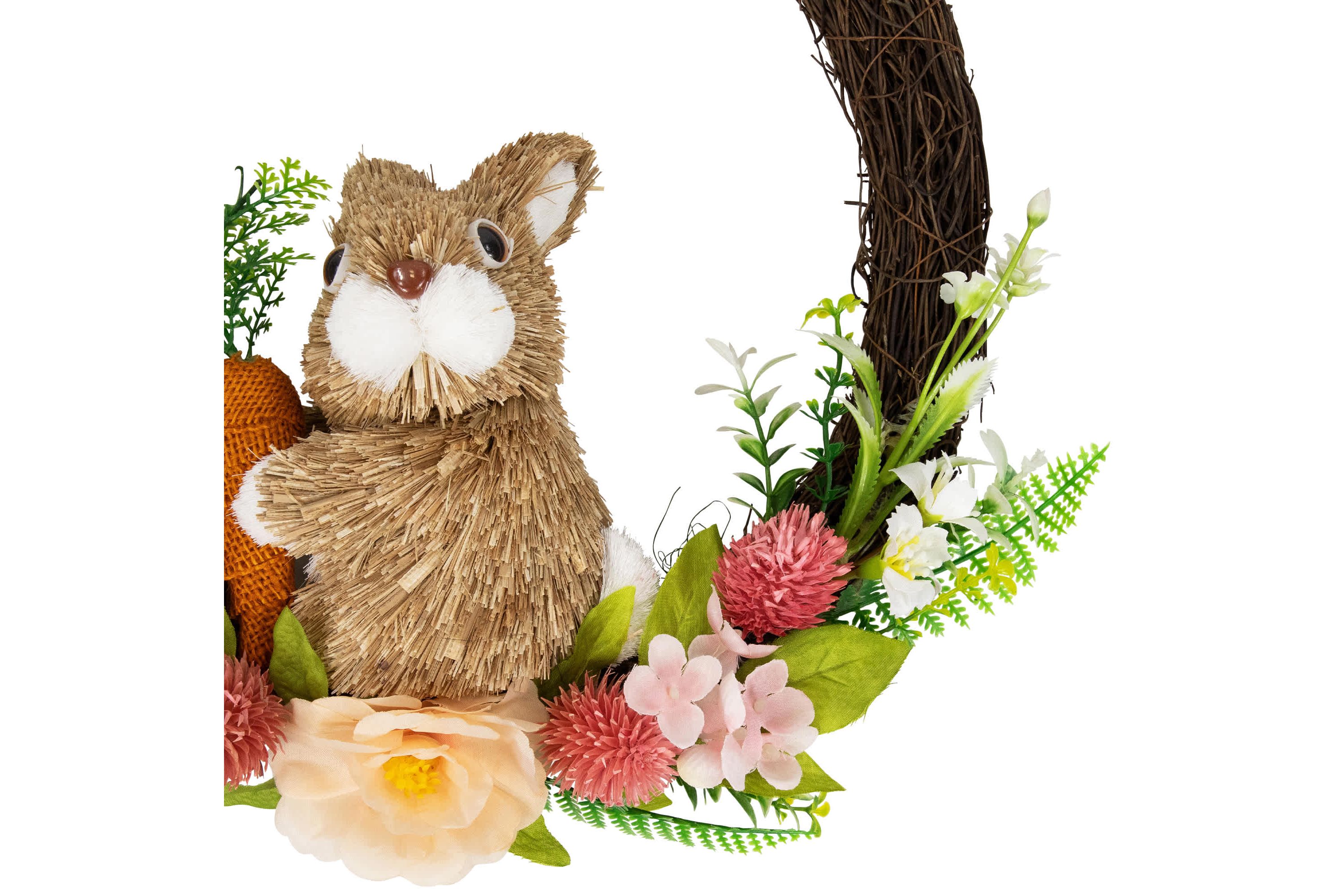 Floral Grapevine Spring Easter Wreath with Rabbit - 12"