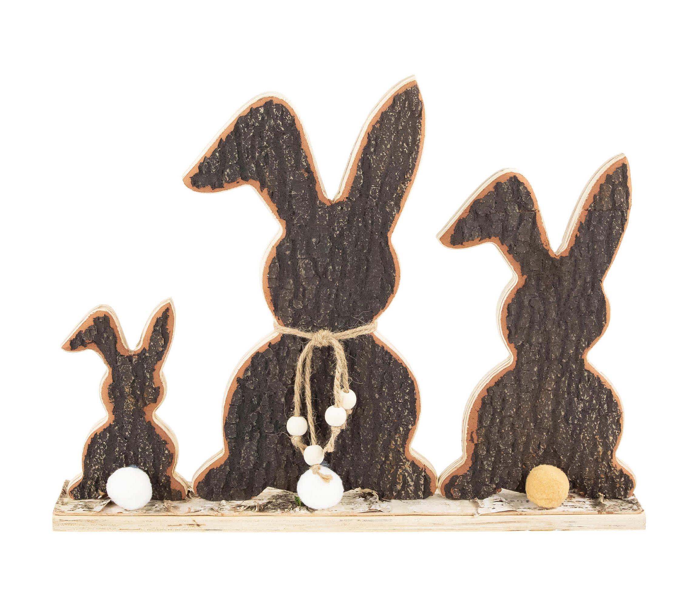 Rabbit Trio Wooden Tree Bark Easter Decoration - 15.75"