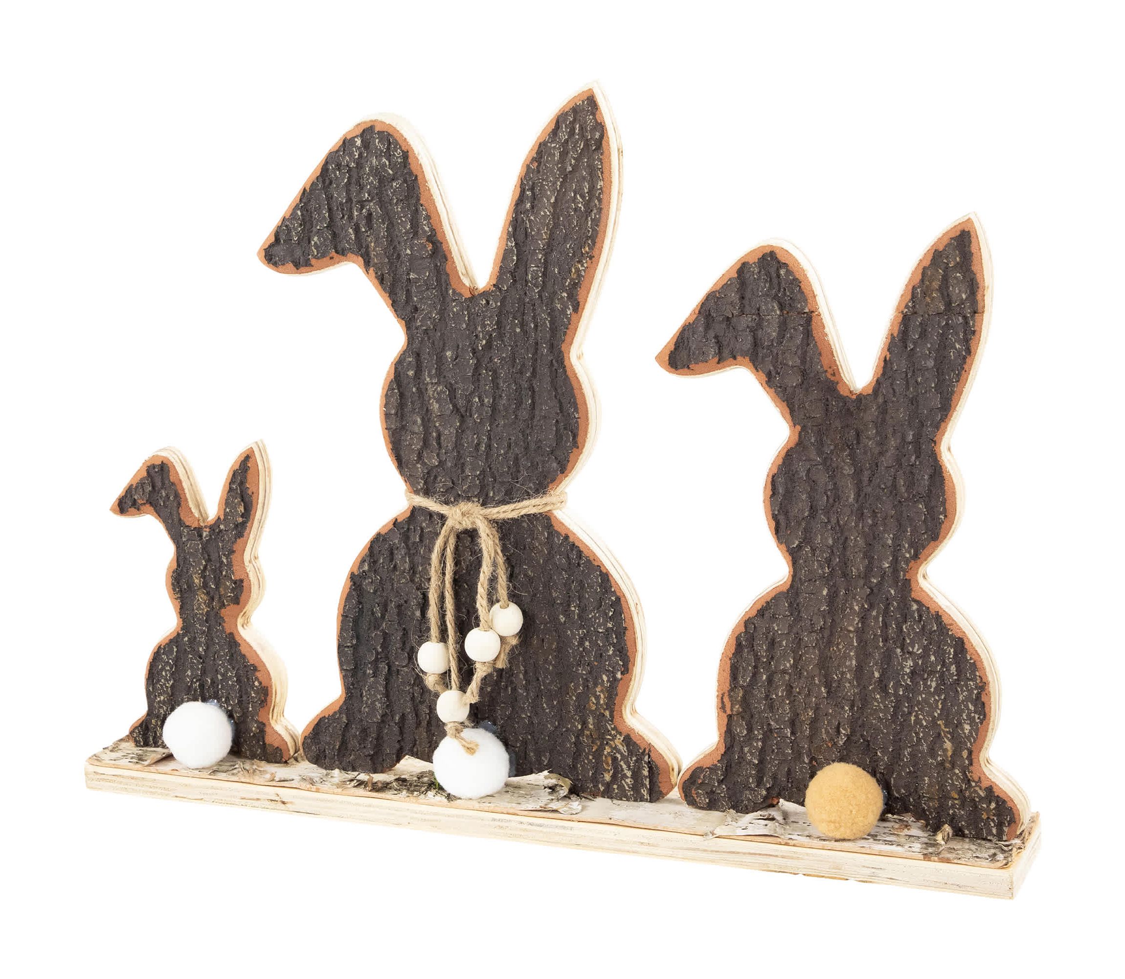 Rabbit Trio Wooden Tree Bark Easter Decoration - 15.75"