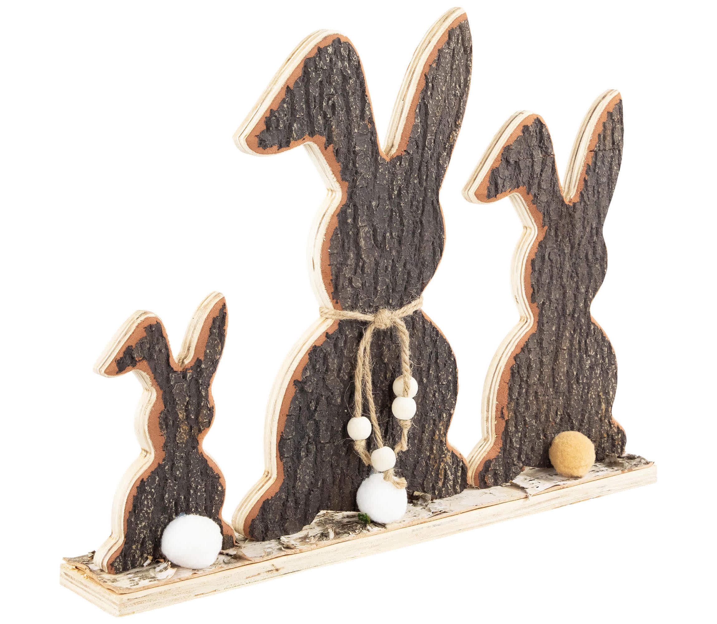 Rabbit Trio Wooden Tree Bark Easter Decoration - 15.75"
