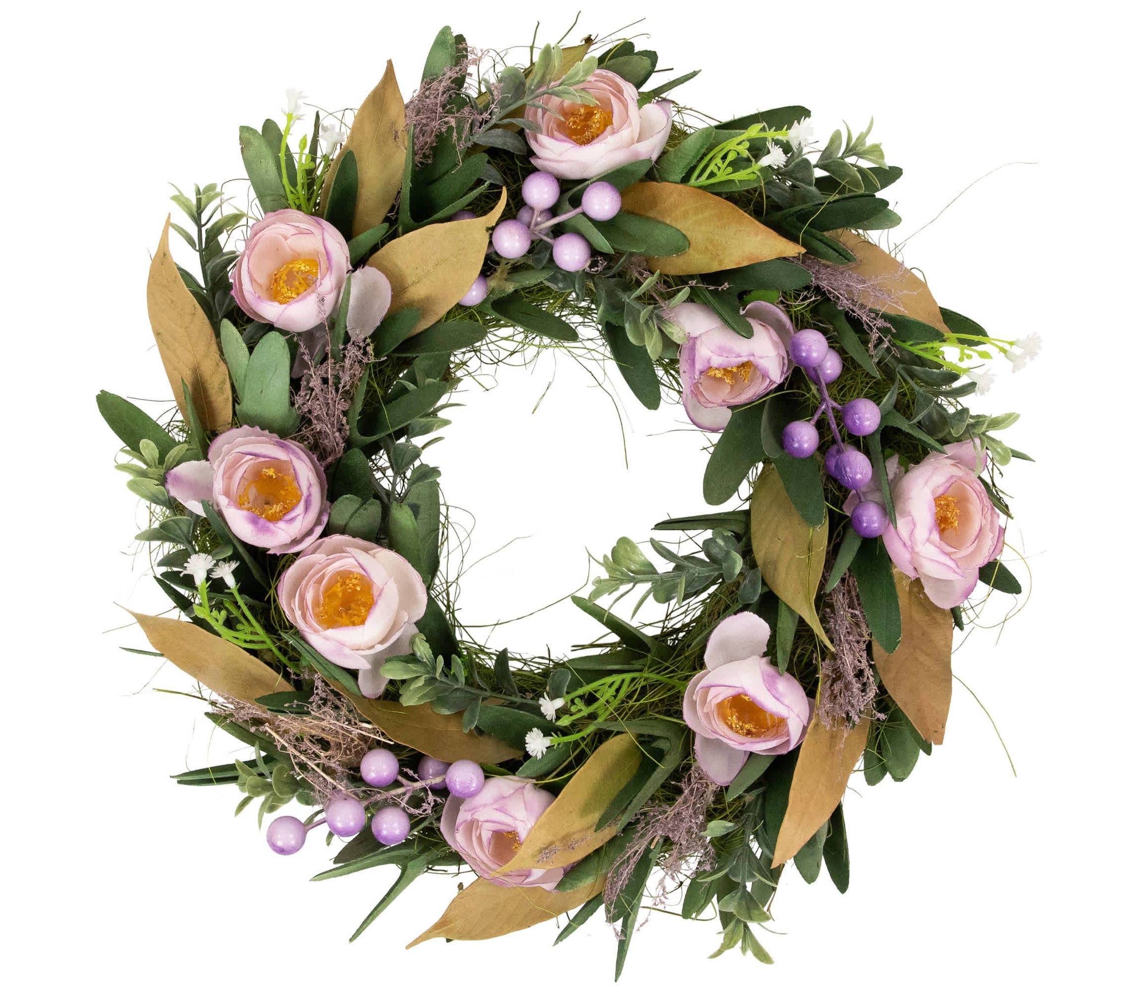 Artificial Mixed Floral and Greenery Spring Wreath - 13" - Purple