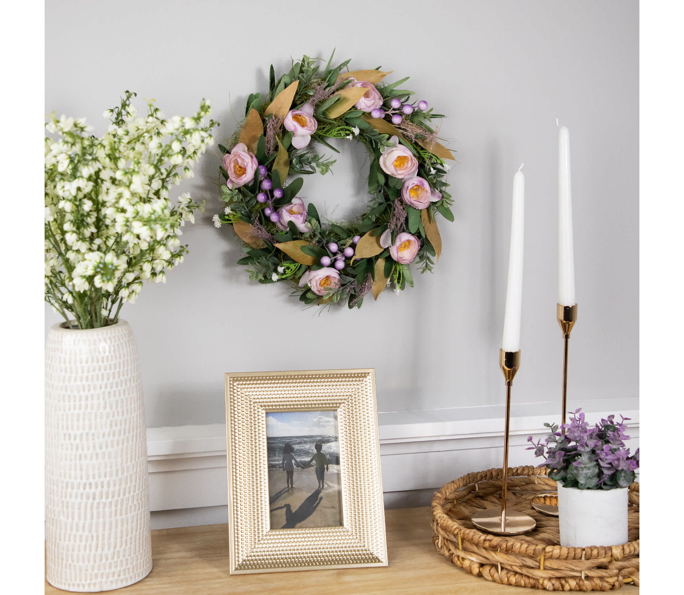 Artificial Mixed Floral and Greenery Spring Wreath - 13" - Purple