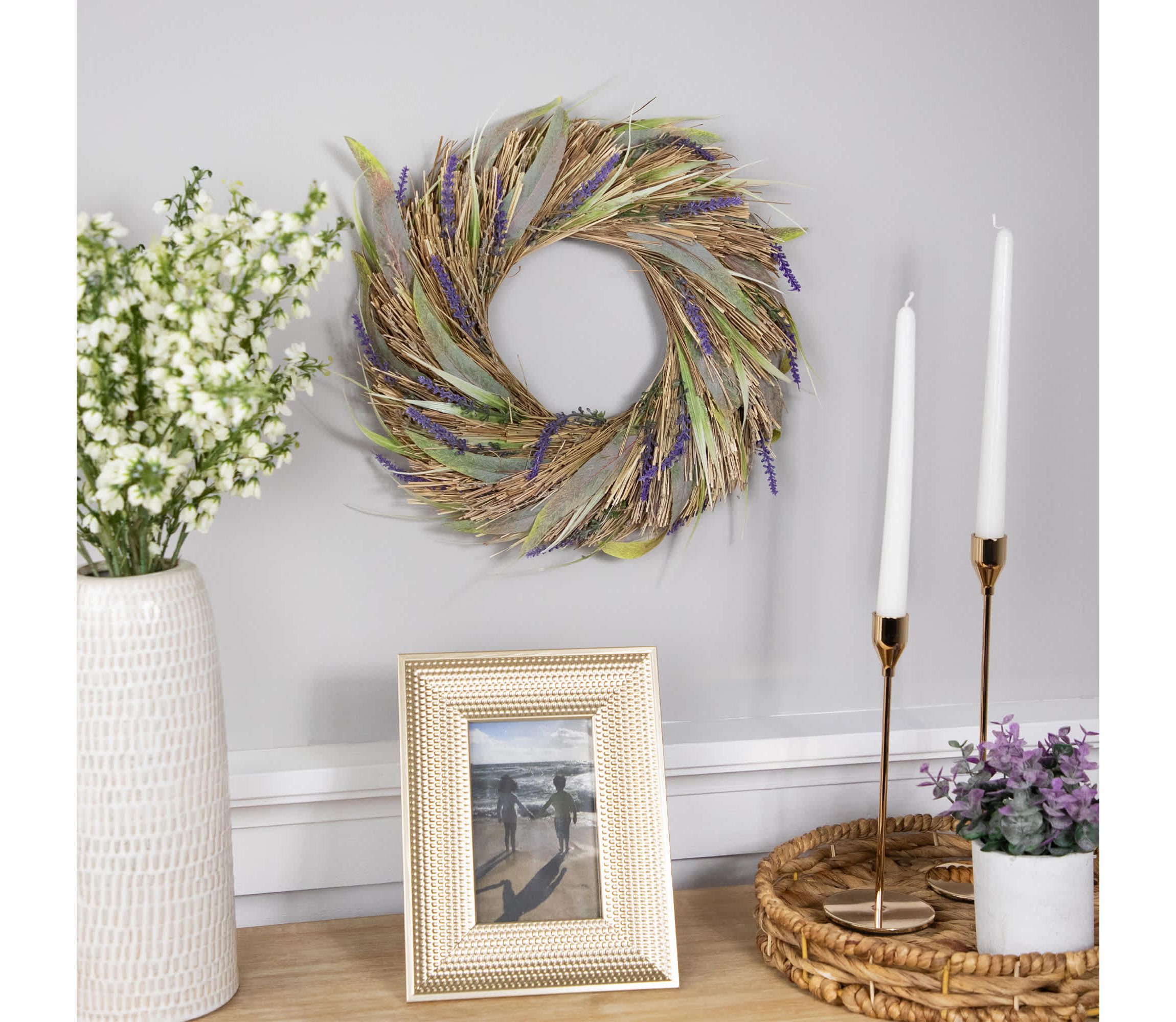 Artificial Grass and Lavender Spring Wreath - 14"