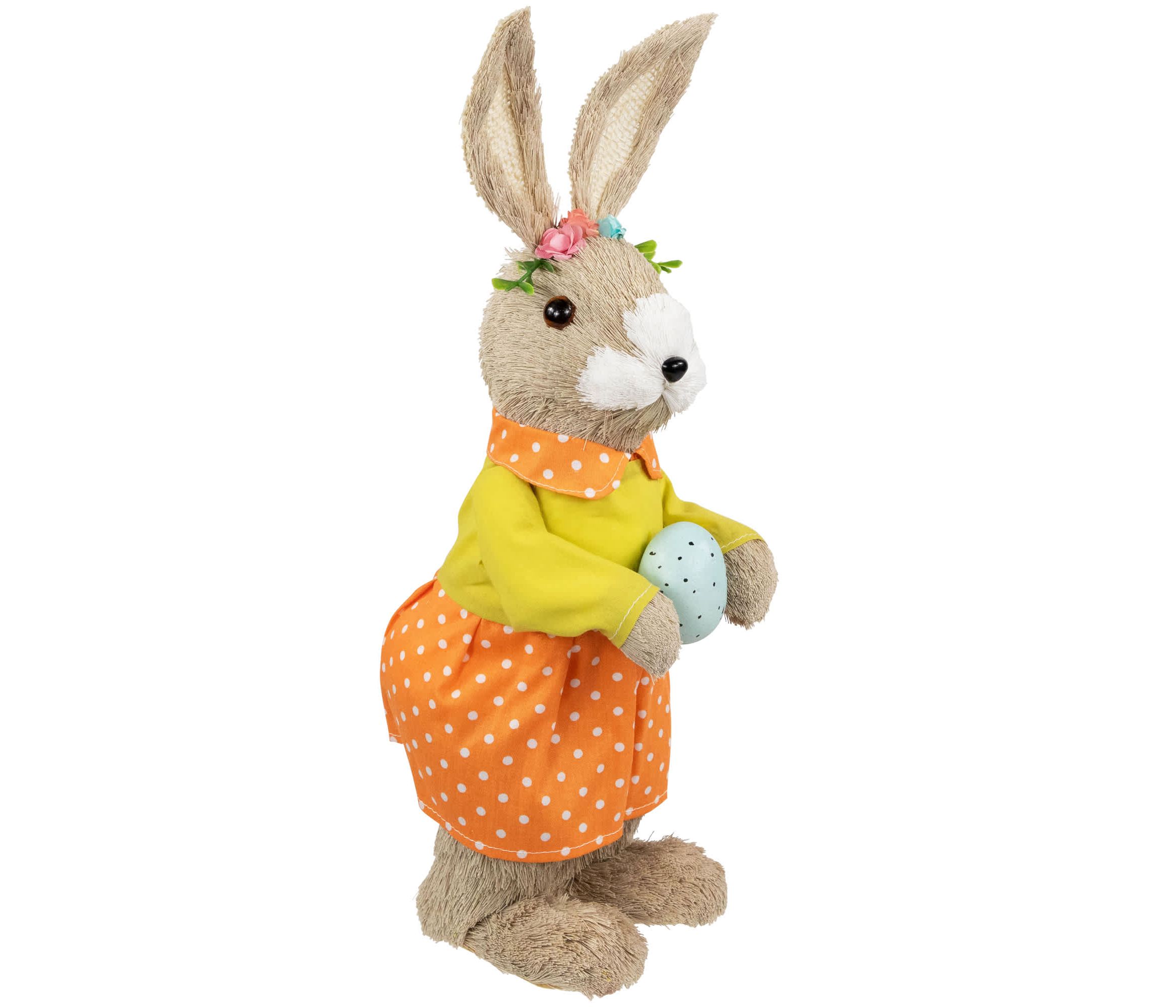 Standing Girl Rabbit with Easter Egg Figure - 15" - Orange and Green