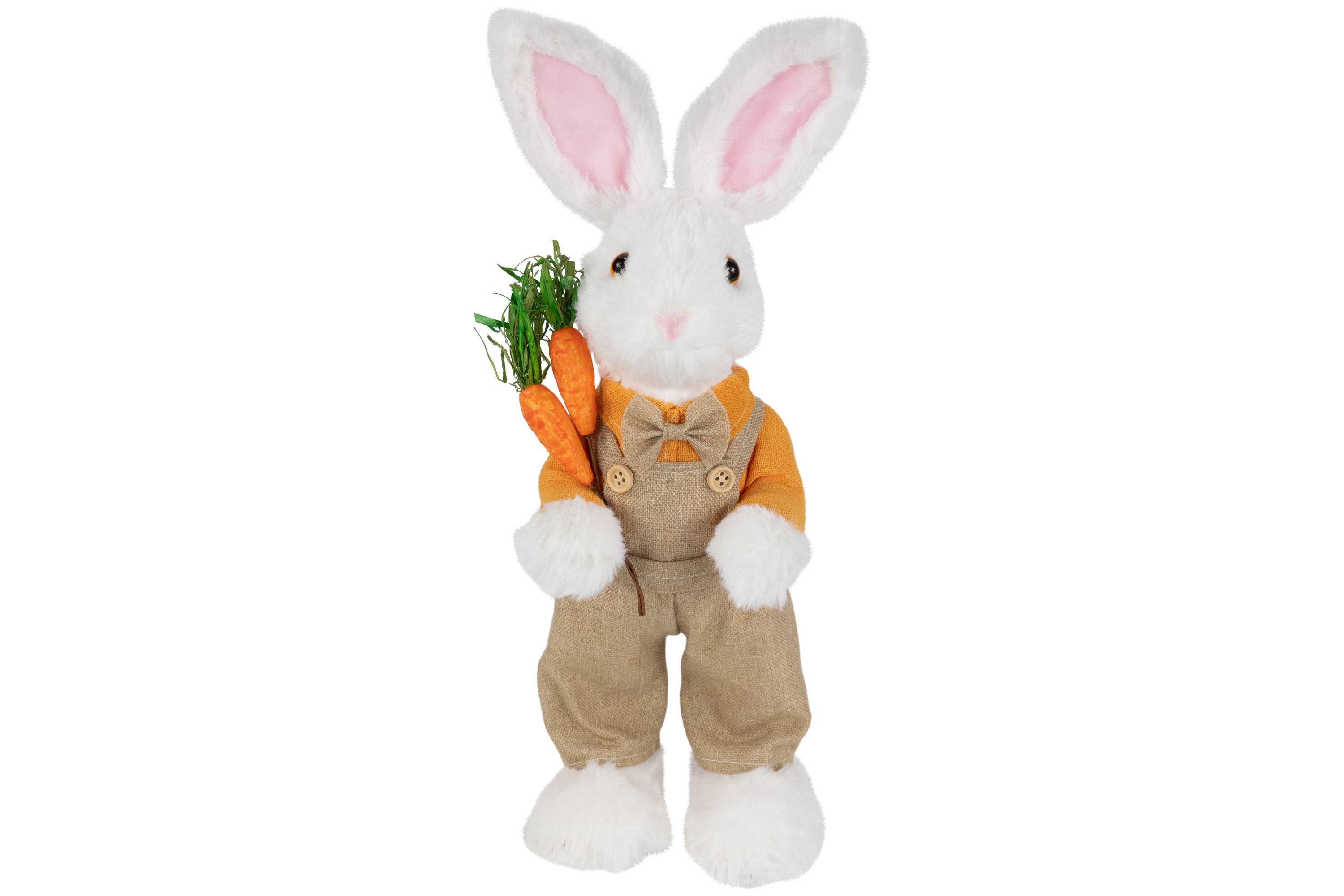 Plush Standing Boy Rabbit with Overalls Easter Figure - 15" - White and Tan