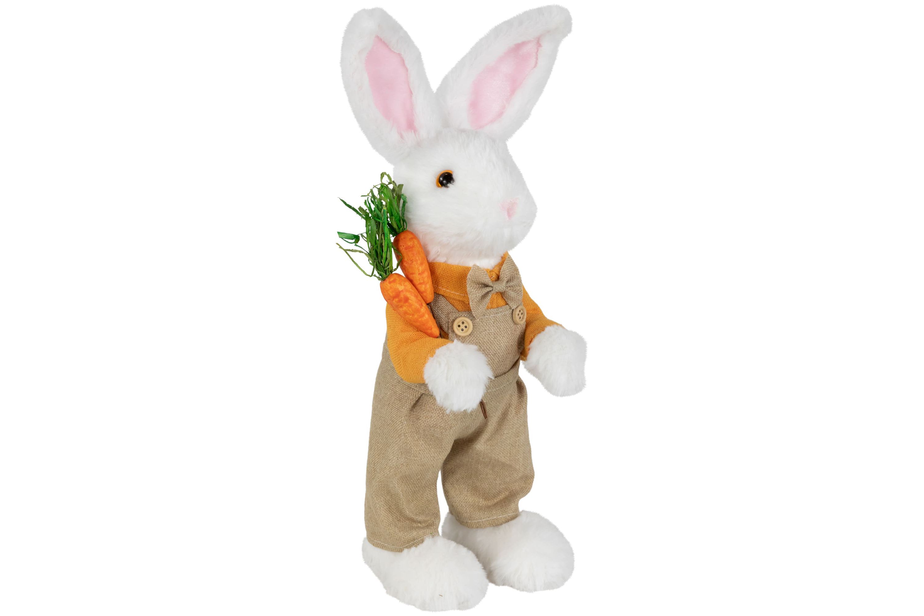 Plush Standing Boy Rabbit with Overalls Easter Figure - 15" - White and Tan