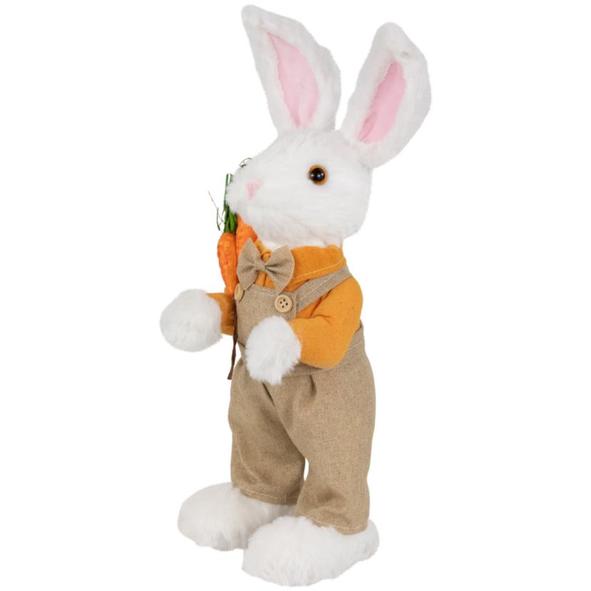 Plush Standing Boy Rabbit with Overalls Easter Figure - 15" - White and Tan