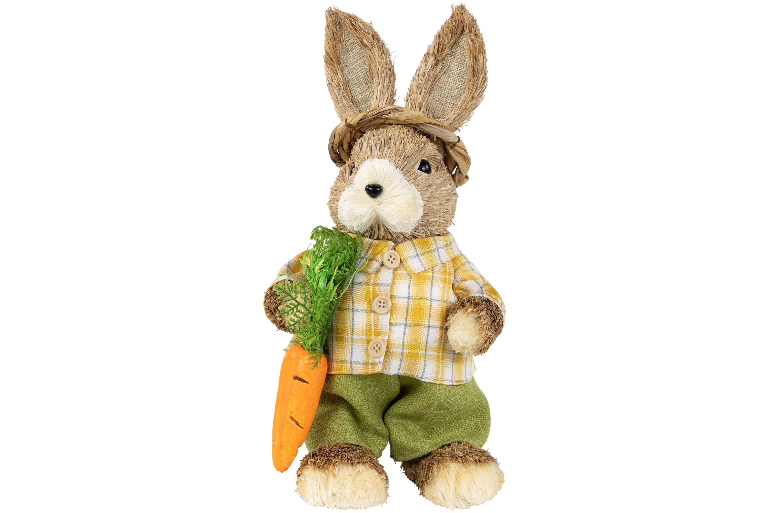 Rustic Boy Rabbit with Carrot Standing Easter Figure - 13.75" - Brown and Yellow