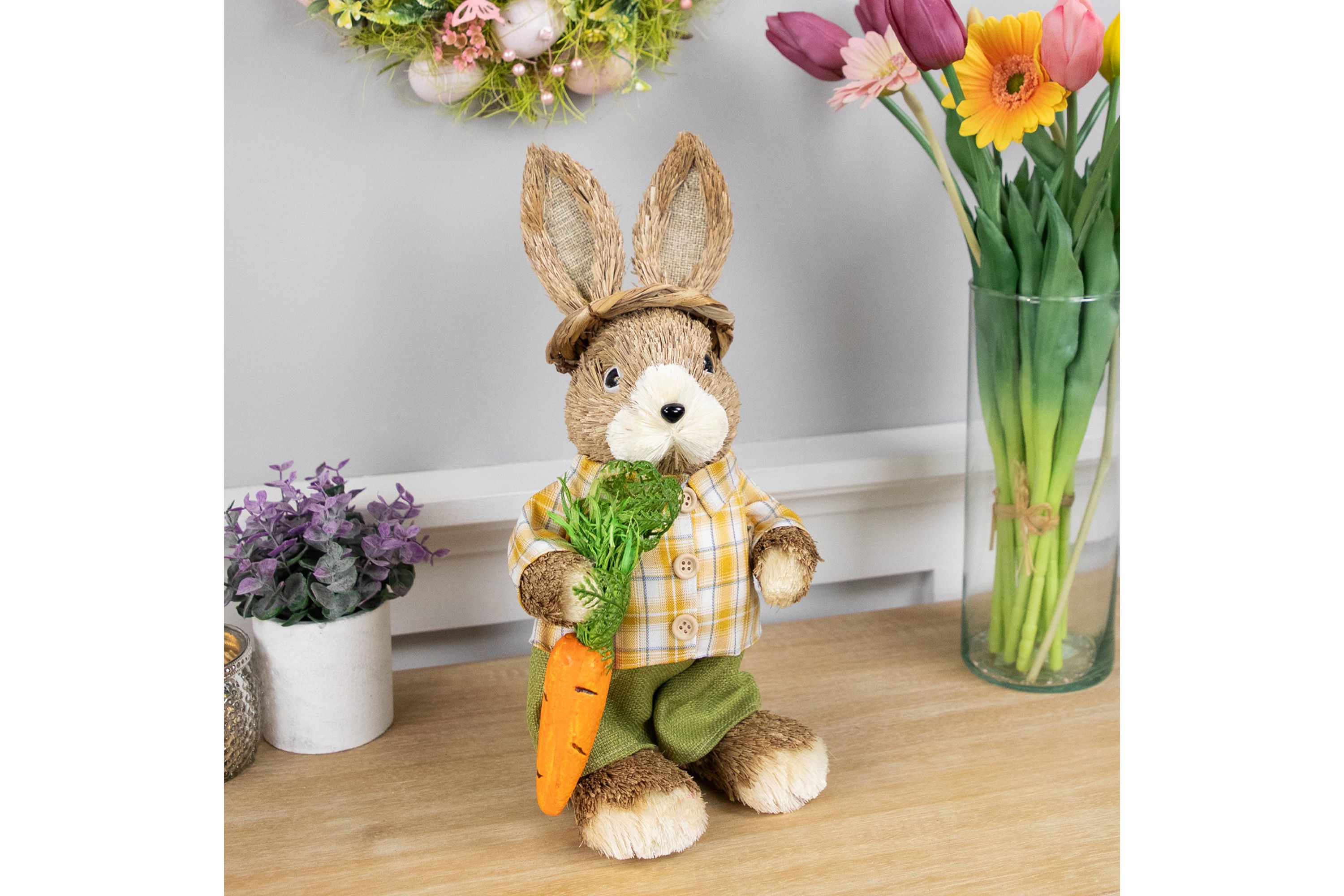 Rustic Boy Rabbit with Carrot Standing Easter Figure - 13.75" - Brown and Yellow