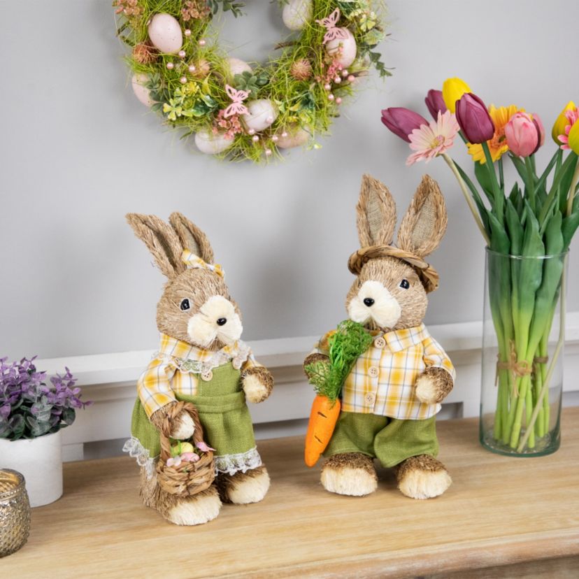 Rustic Boy Rabbit with Carrot Standing Easter Figure - 13.75" - Brown and Yellow