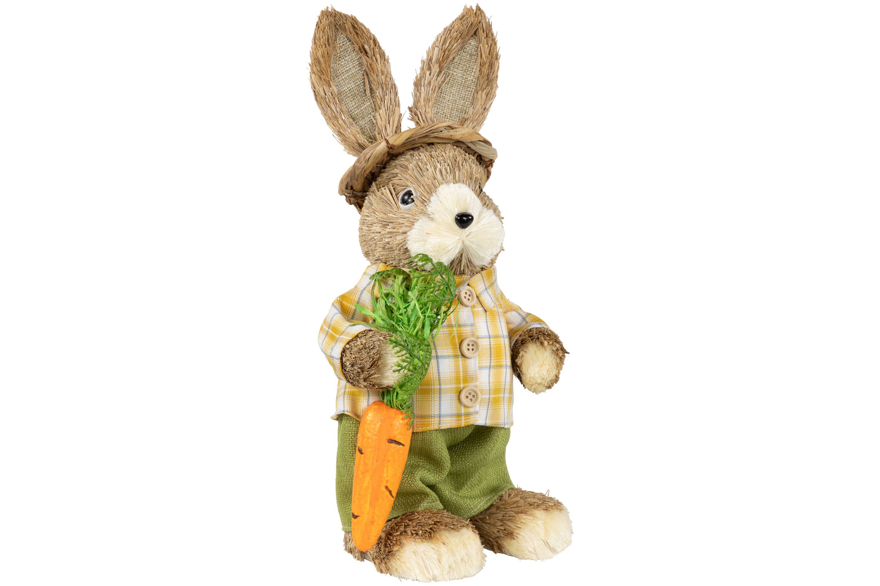 Rustic Boy Rabbit with Carrot Standing Easter Figure - 13.75" - Brown and Yellow