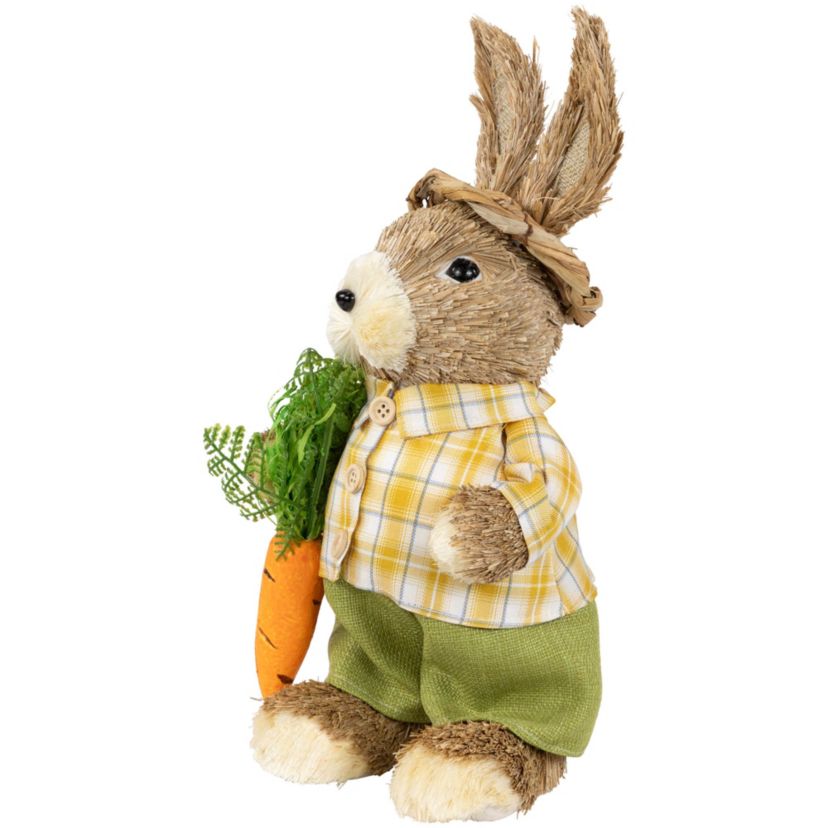 Rustic Boy Rabbit with Carrot Standing Easter Figure - 13.75" - Brown and Yellow