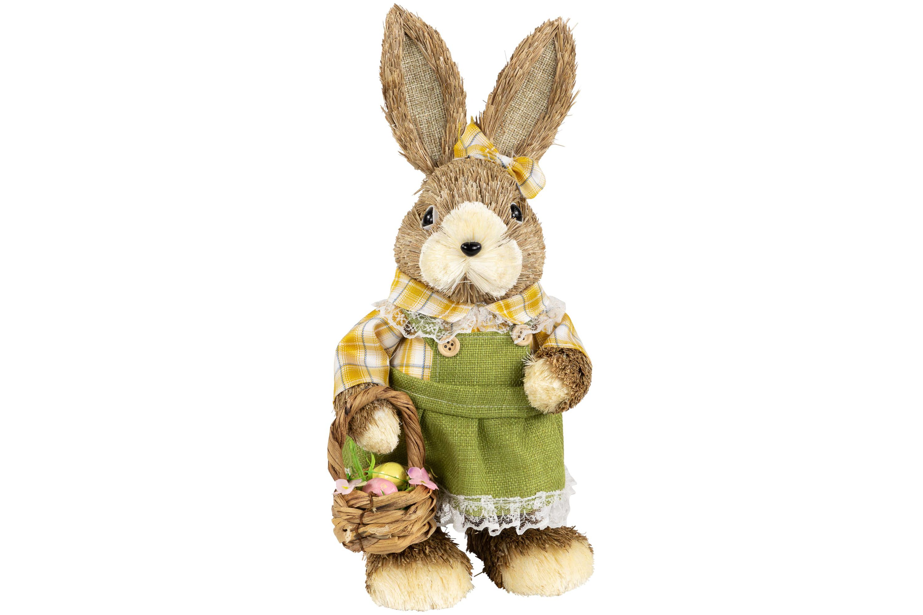 Rustic Girl Rabbit with Easter Basket Figure - 13.75" - Yellow and Green