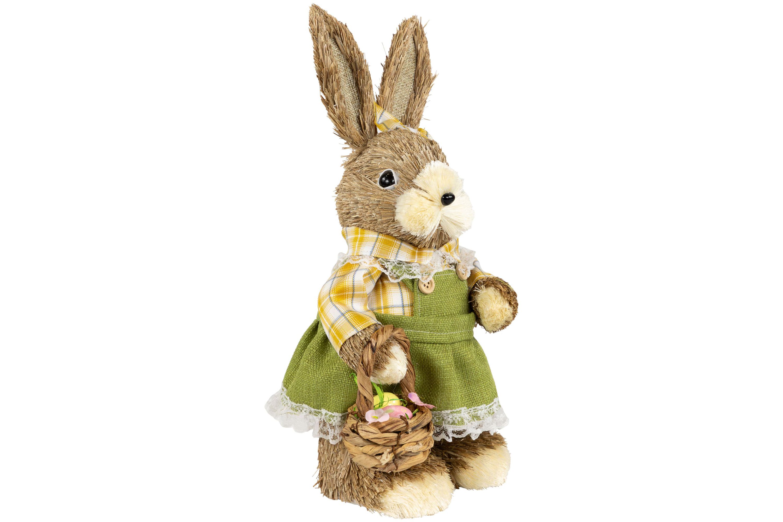 Rustic Girl Rabbit with Easter Basket Figure - 13.75" - Yellow and Green