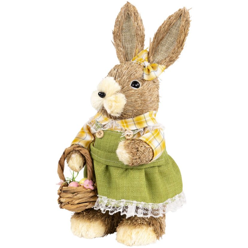 Rustic Girl Rabbit with Easter Basket Figure - 13.75" - Yellow and Green