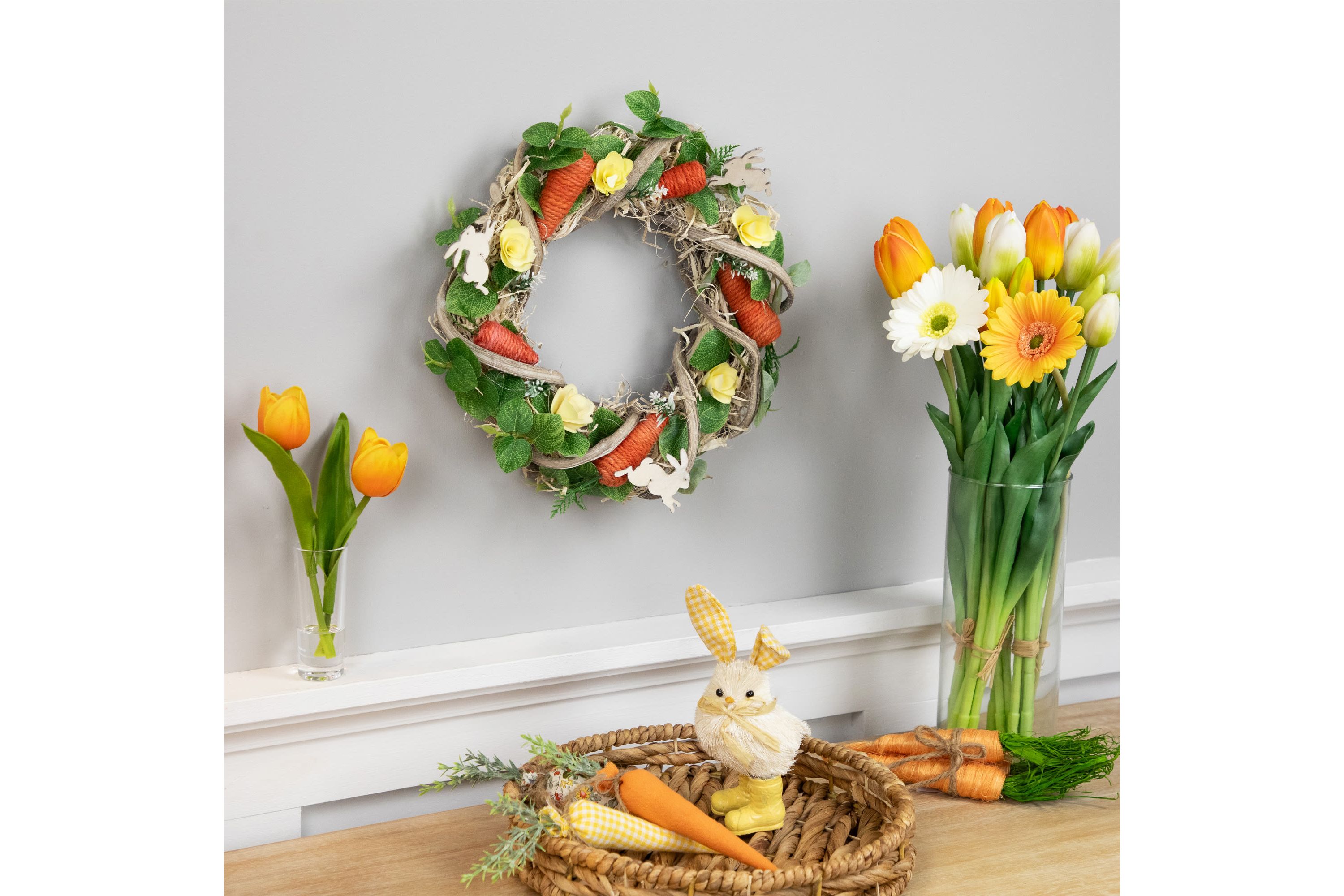 Mixed Floral and Carrots Artificial Easter Wreath - 11.5"