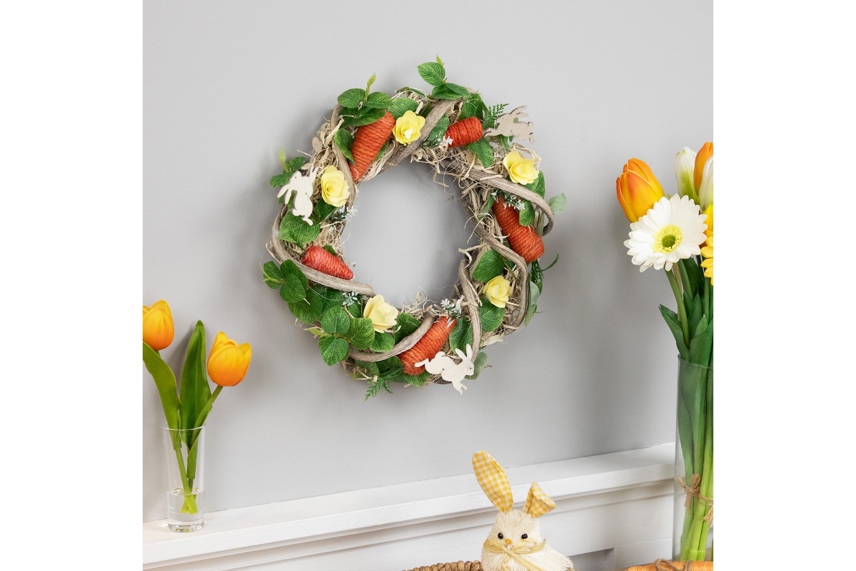 Mixed Floral and Carrots Artificial Easter Wreath - 11.5"