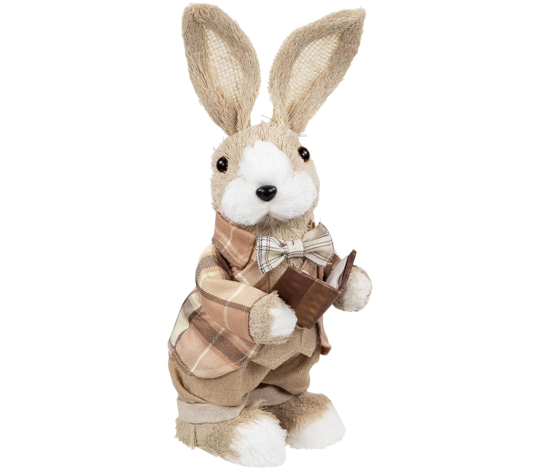 Boy Easter Rabbit Figurine with Plaid Jacket - 12" - Beige