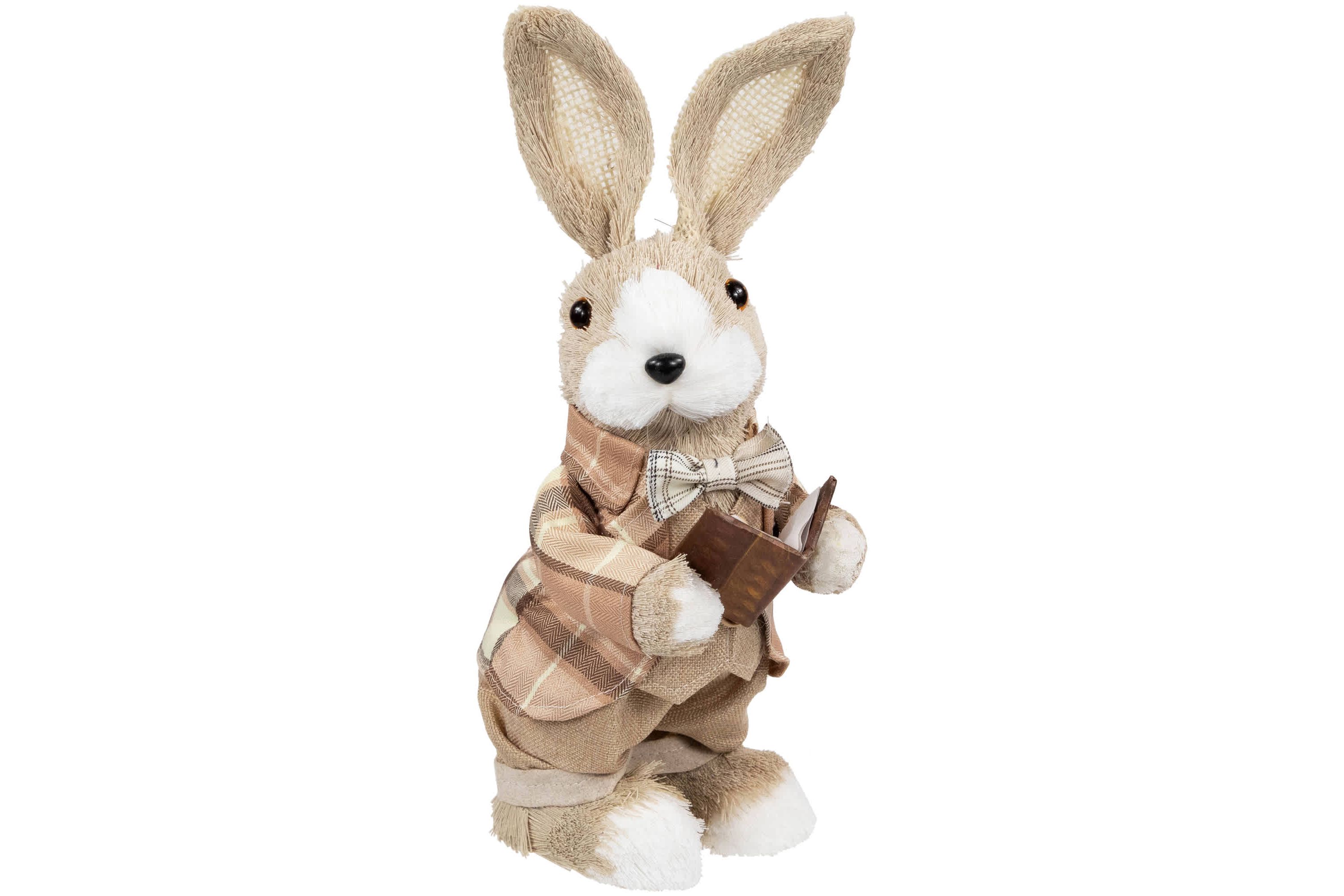 Boy Easter Rabbit Figurine with Plaid Jacket - 12" - Beige