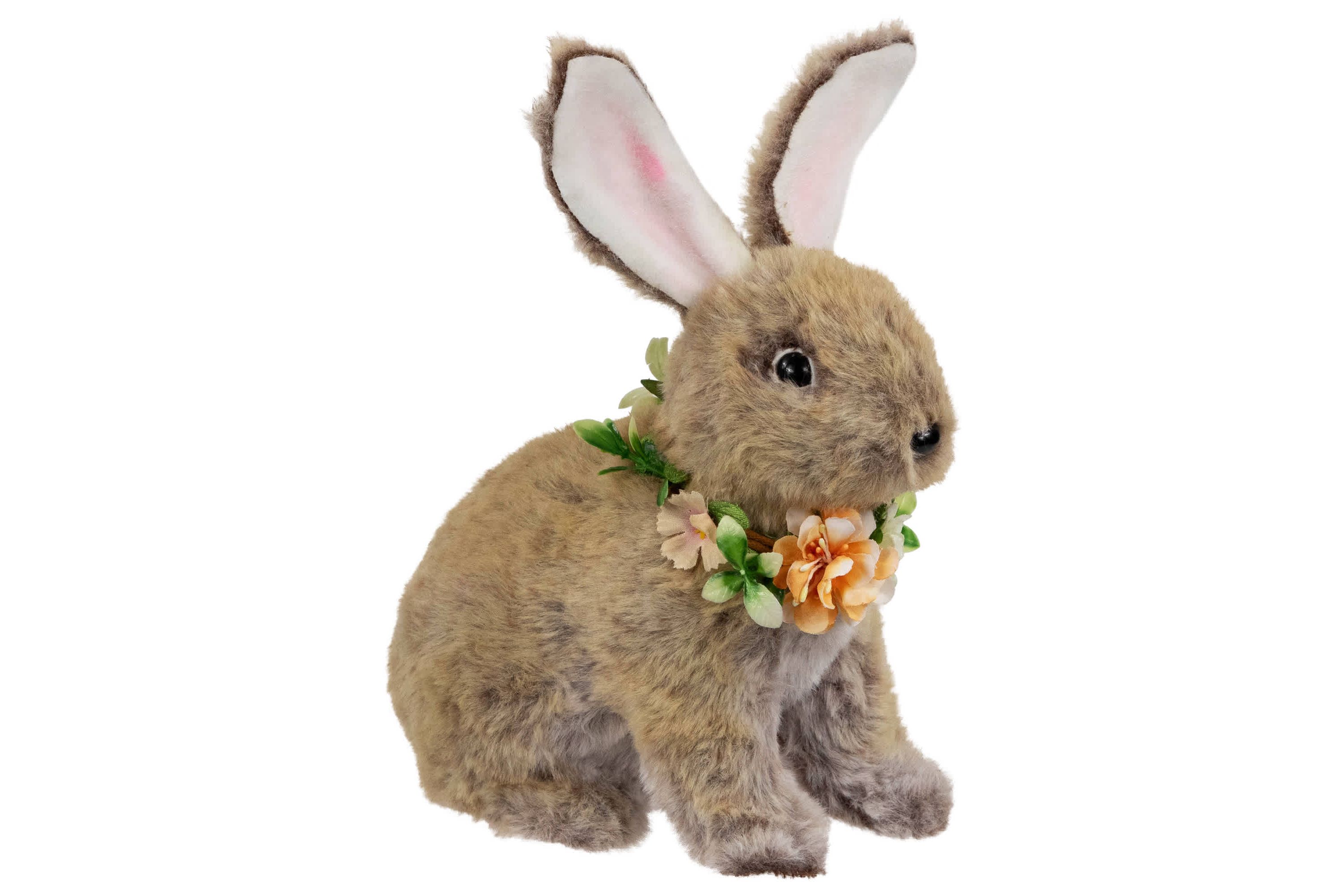 Plush Rabbit with Flower Wreath Easter Figurine - 8.5"