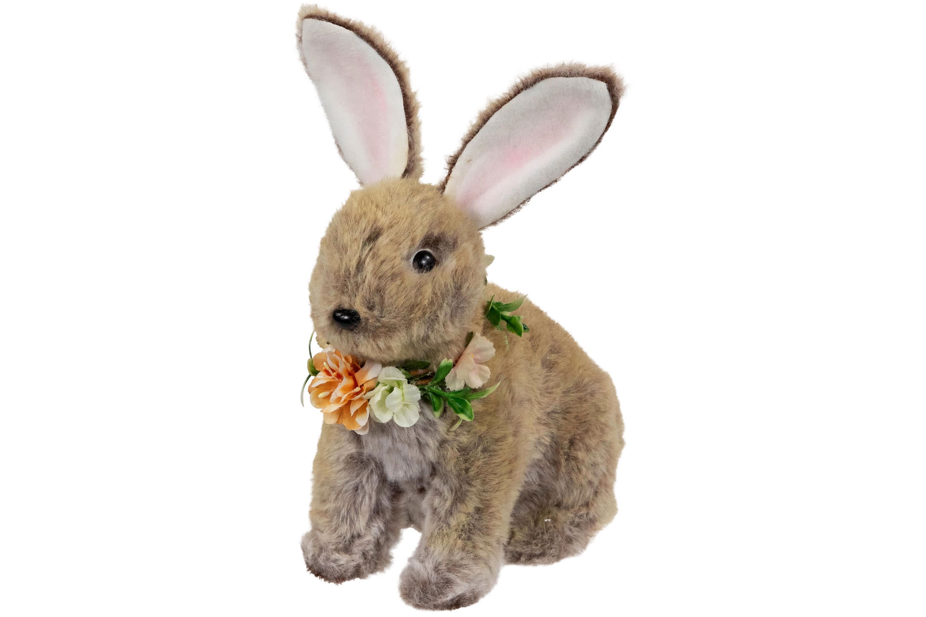Plush Rabbit with Flower Wreath Easter Figurine - 8.5"