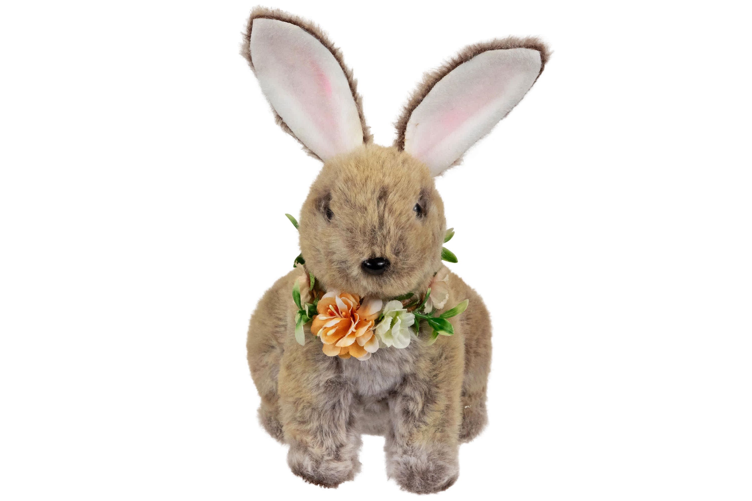 Plush Rabbit with Flower Wreath Easter Figurine - 8.5"
