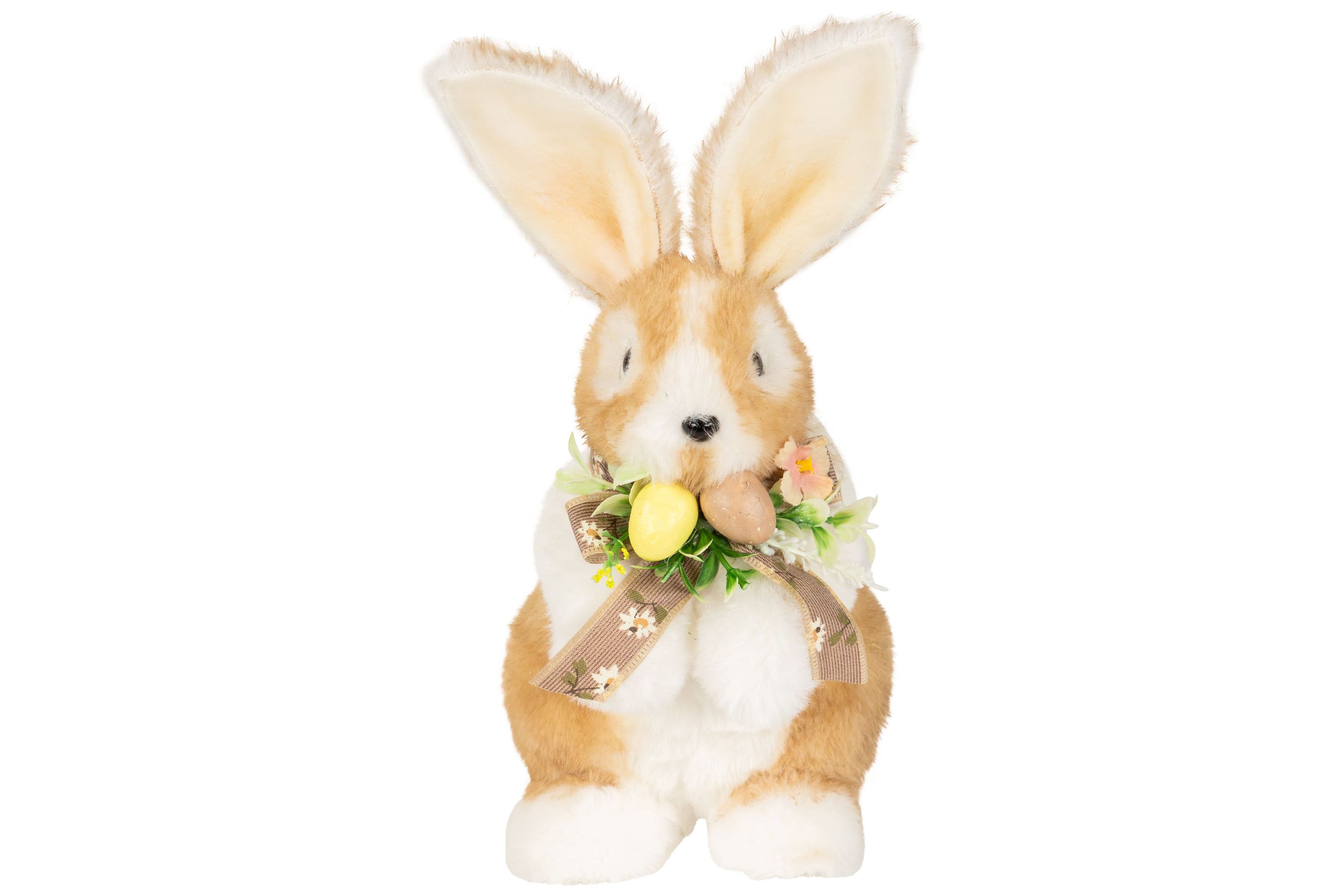 Plush Rabbit with Floral Bow Easter Figurine - 10.25"