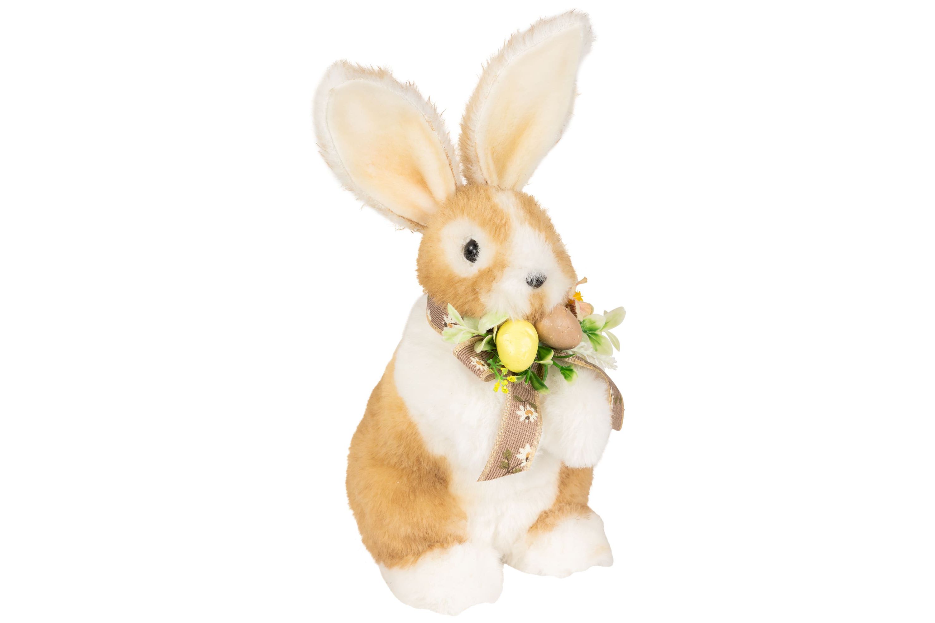 Plush Rabbit with Floral Bow Easter Figurine - 10.25"