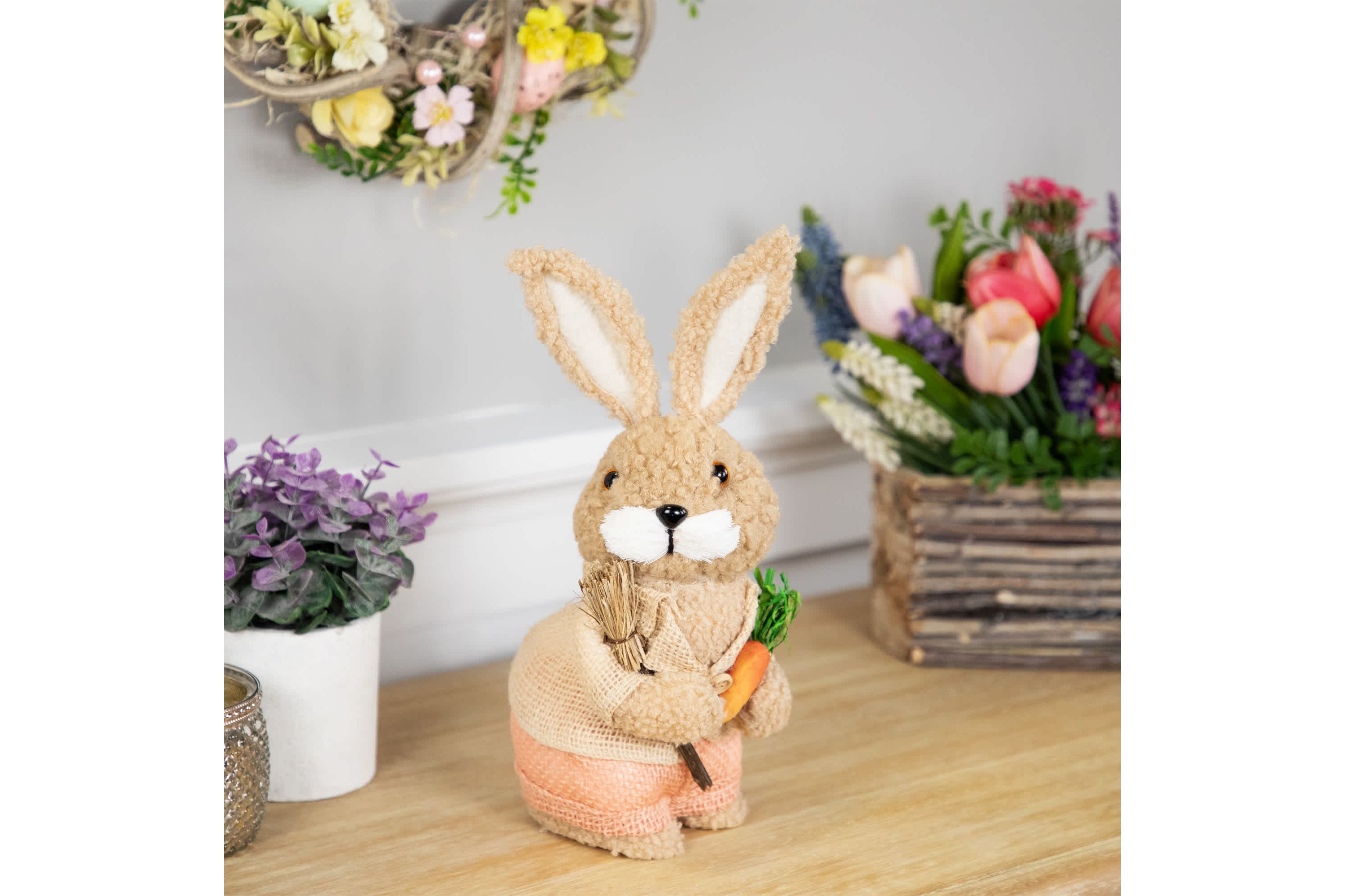 Plush Boy Easter Rabbit Figurine with Carrots - 11"